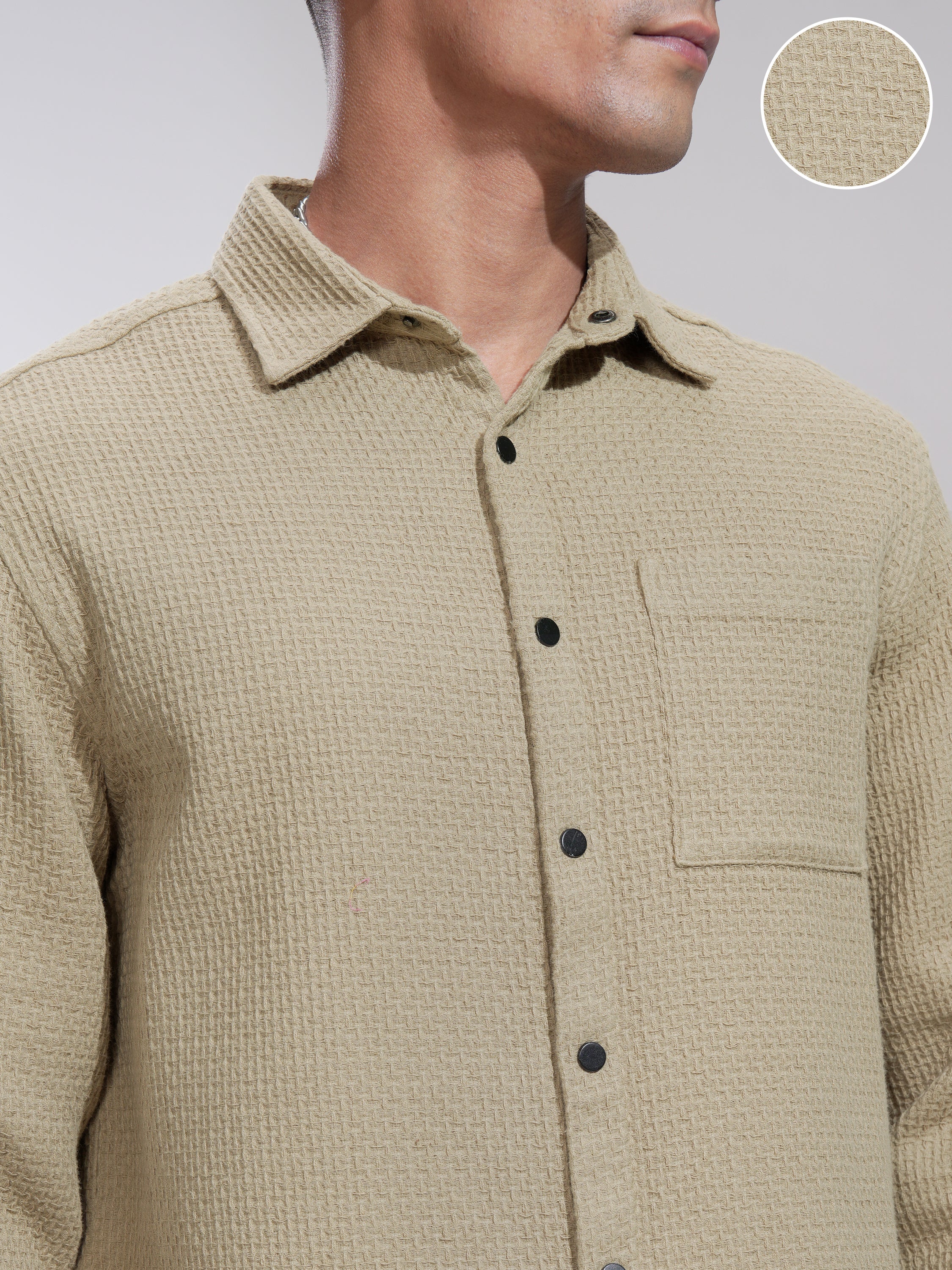 Highlander Men Khaki Textured Relaxed Fit Casual Shirt - Khaki - Image 5