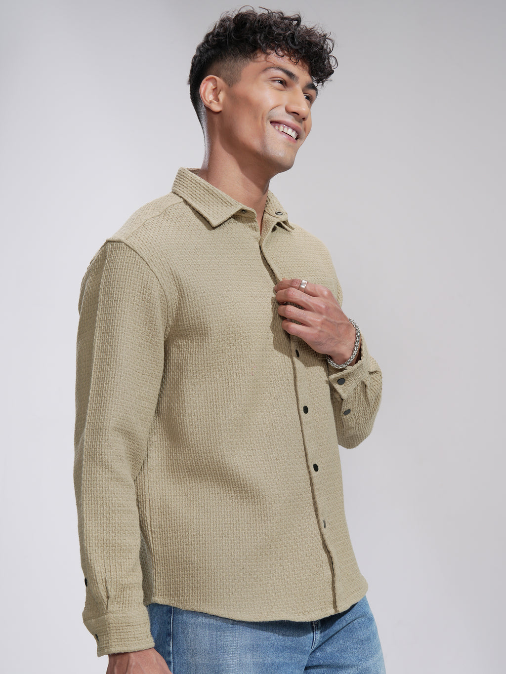 Highlander Men Khaki Textured Relaxed Fit Casual Shirt - Khaki - Image 6