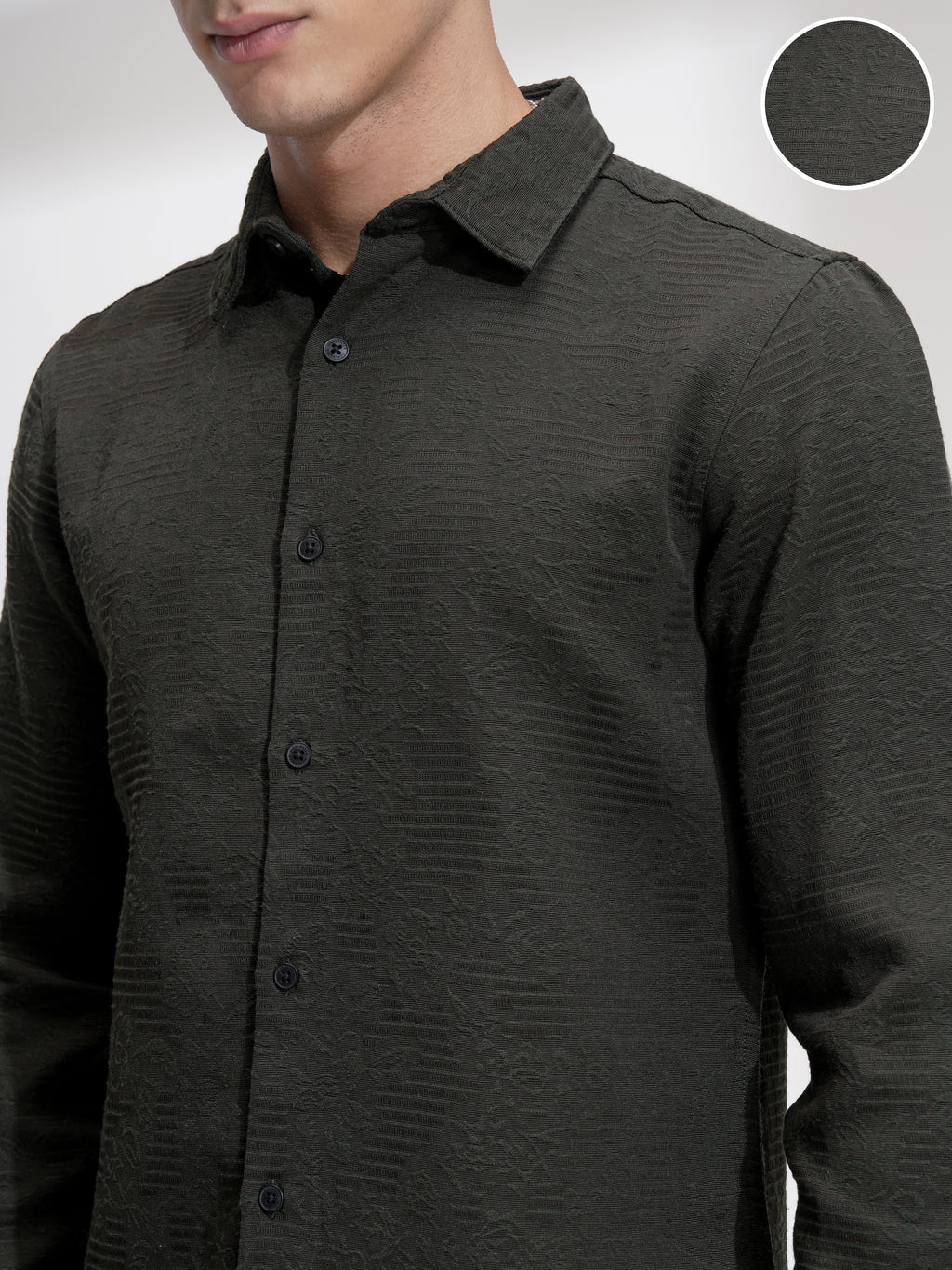 Highlander Men Olive Self Design Slim Fit Casual Shirt - Olive - Image 5
