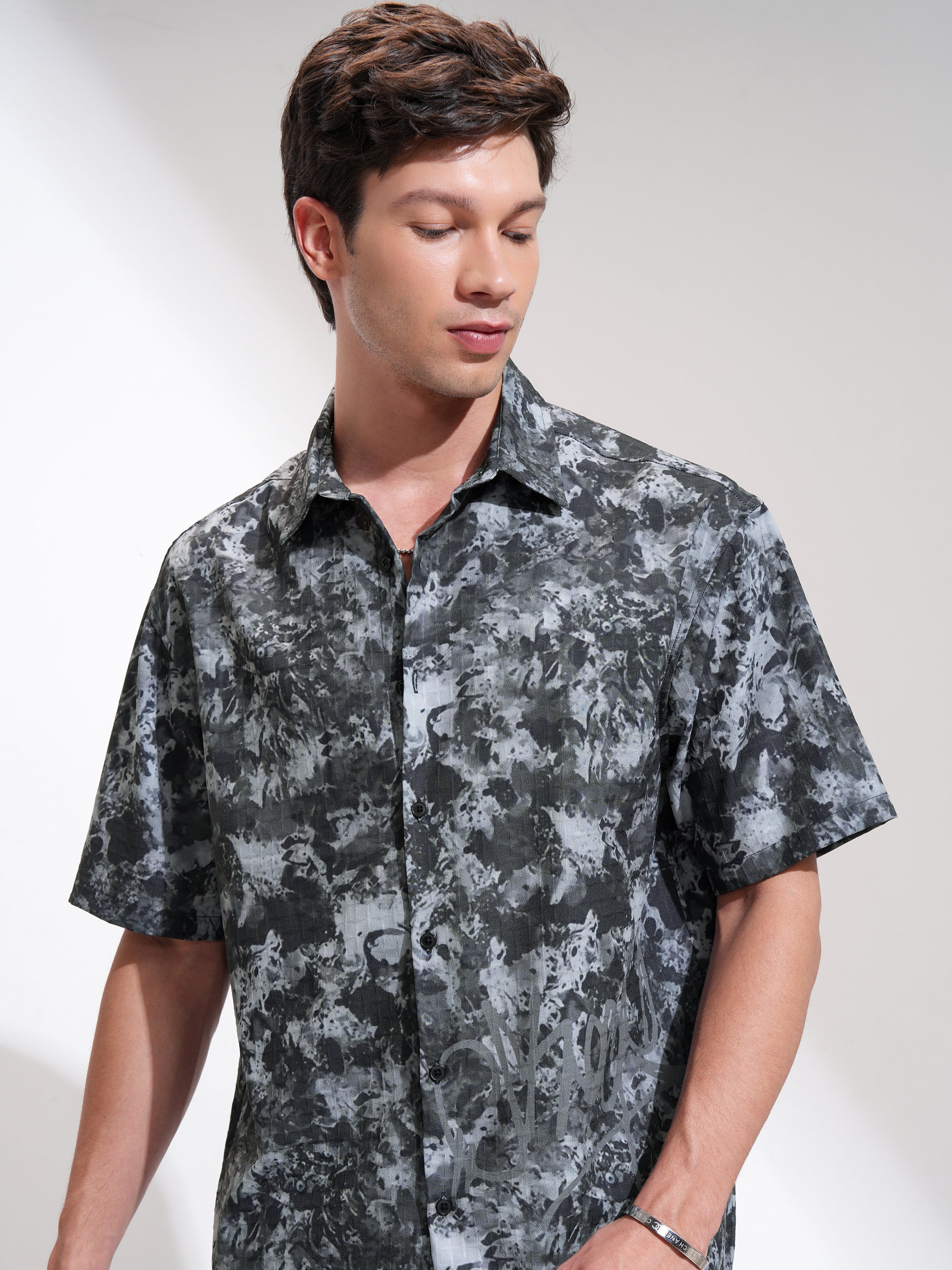 Highlander Men Black Printed Oversized Fit Casual Shirt - Black - Image 1