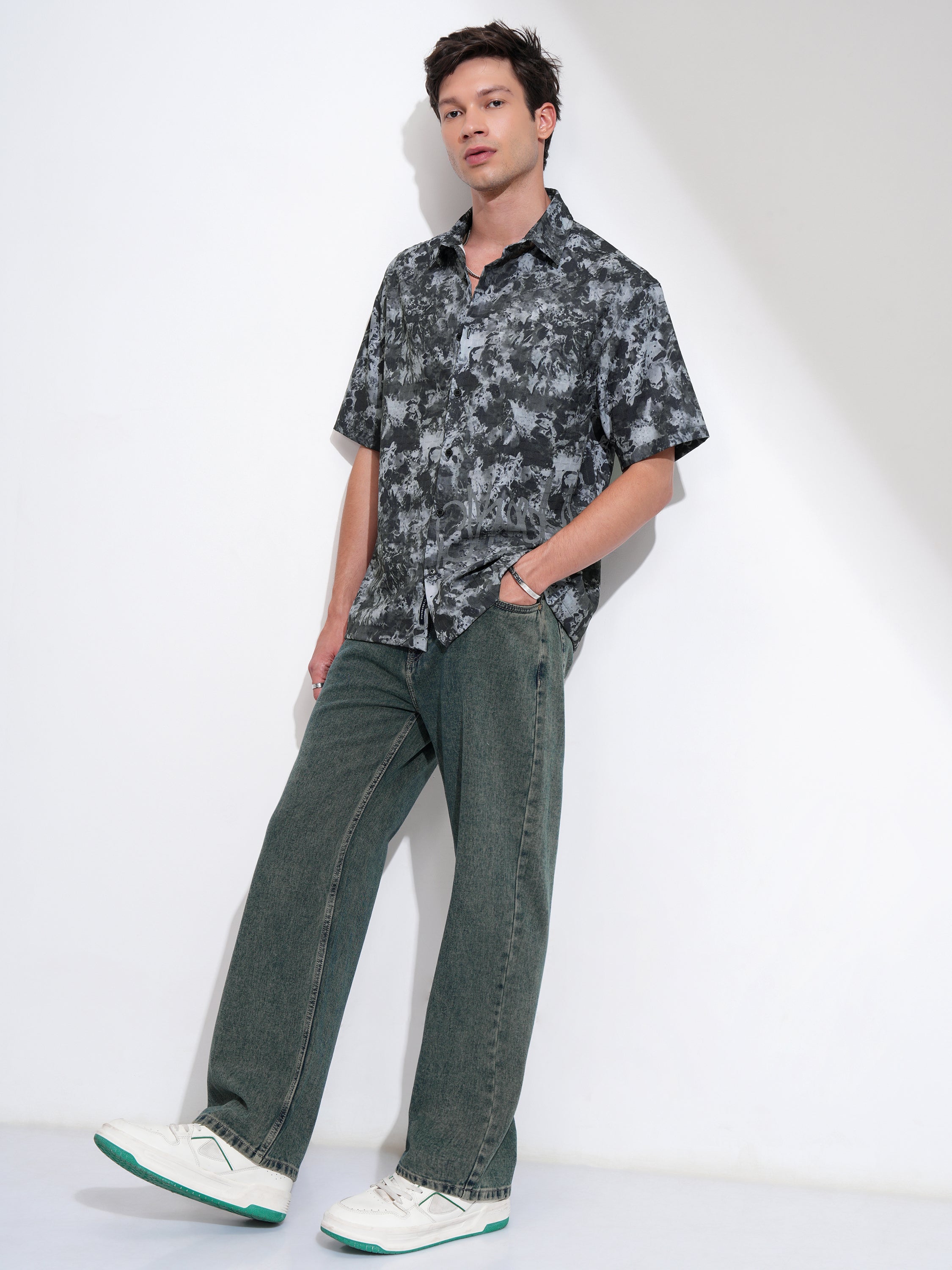 Highlander Men Black Printed Oversized Fit Casual Shirt - Black - Image 2