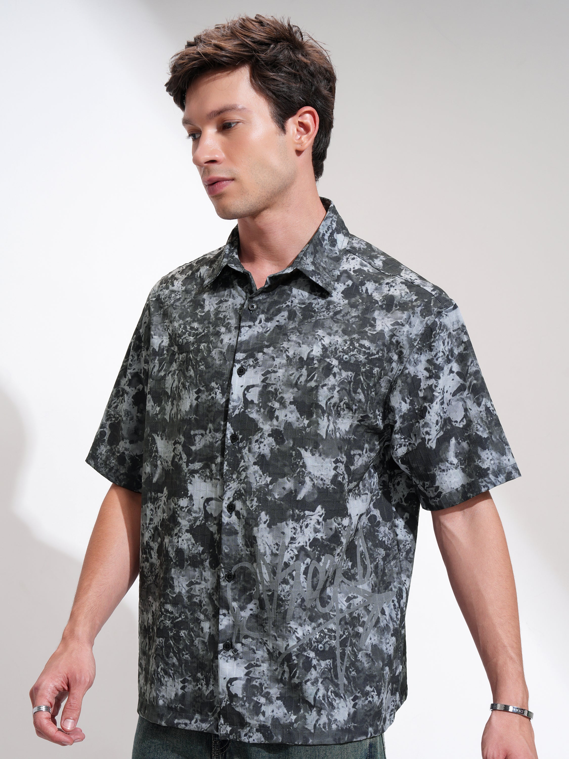 Highlander Men Black Printed Oversized Fit Casual Shirt - Black - Image 4