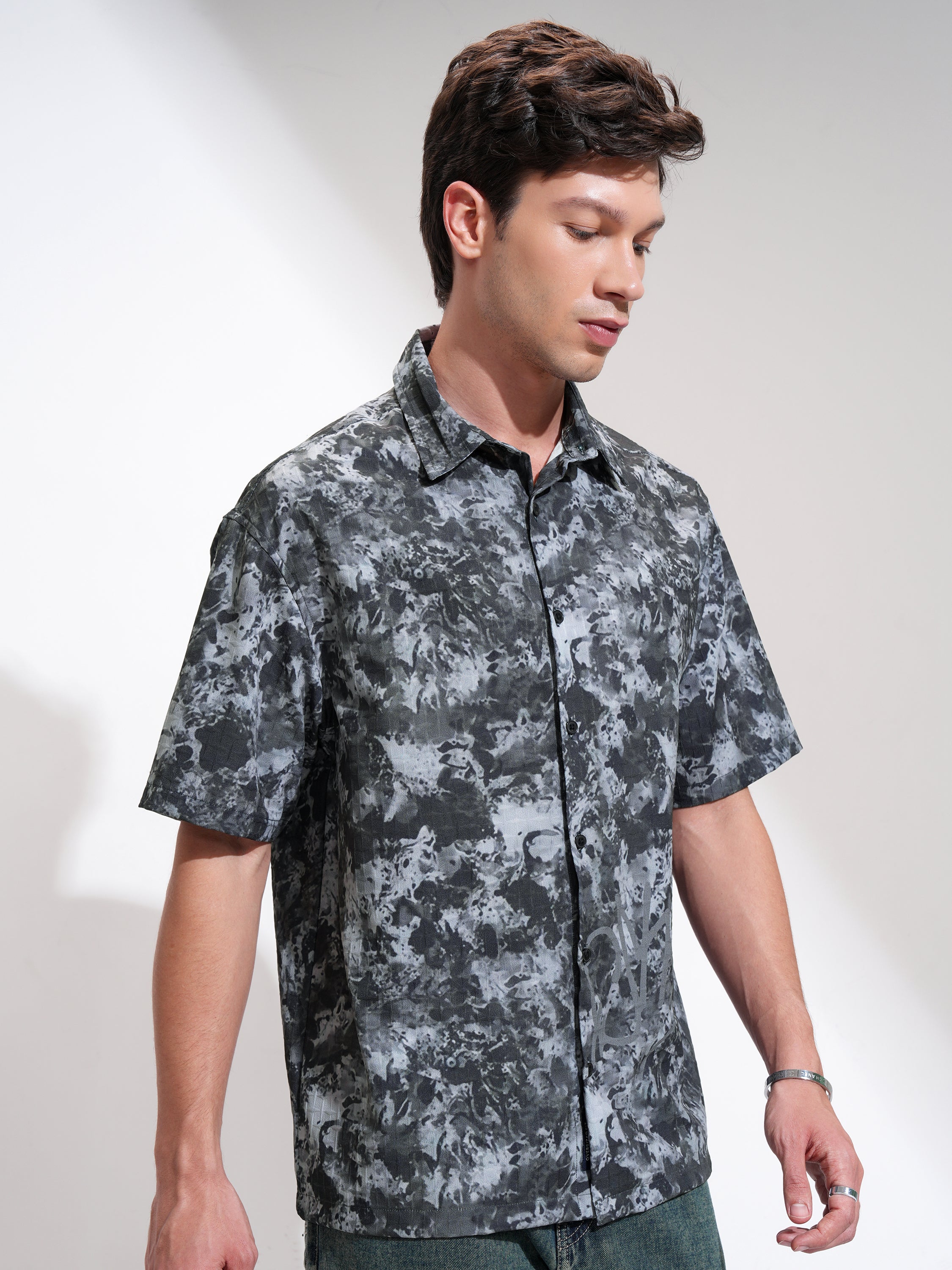 Highlander Men Black Printed Oversized Fit Casual Shirt - Black - Image 6