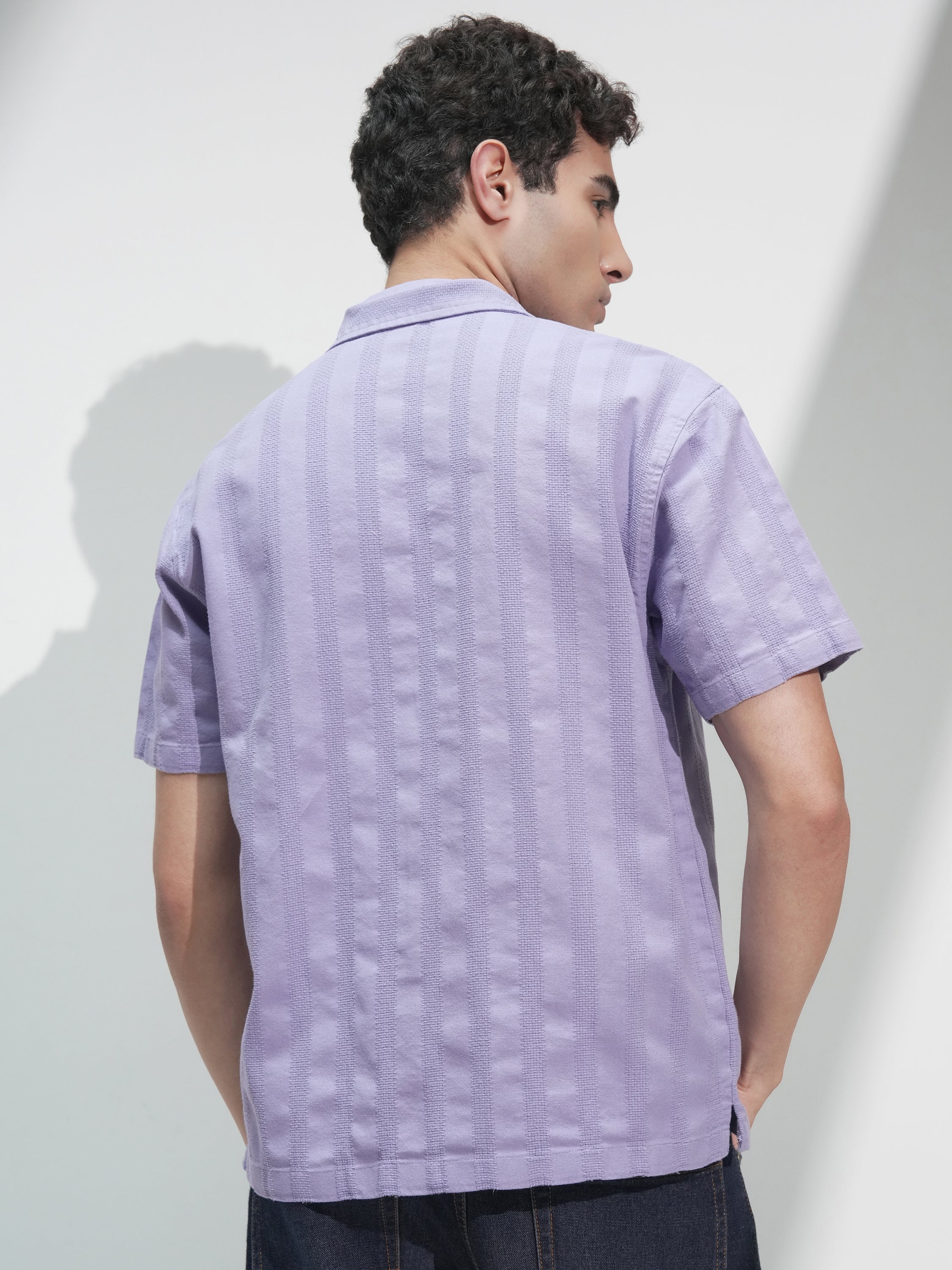 Highlander Men Lavender Self Design Relaxed Fit Casual Shirt - Lavender - Image 3