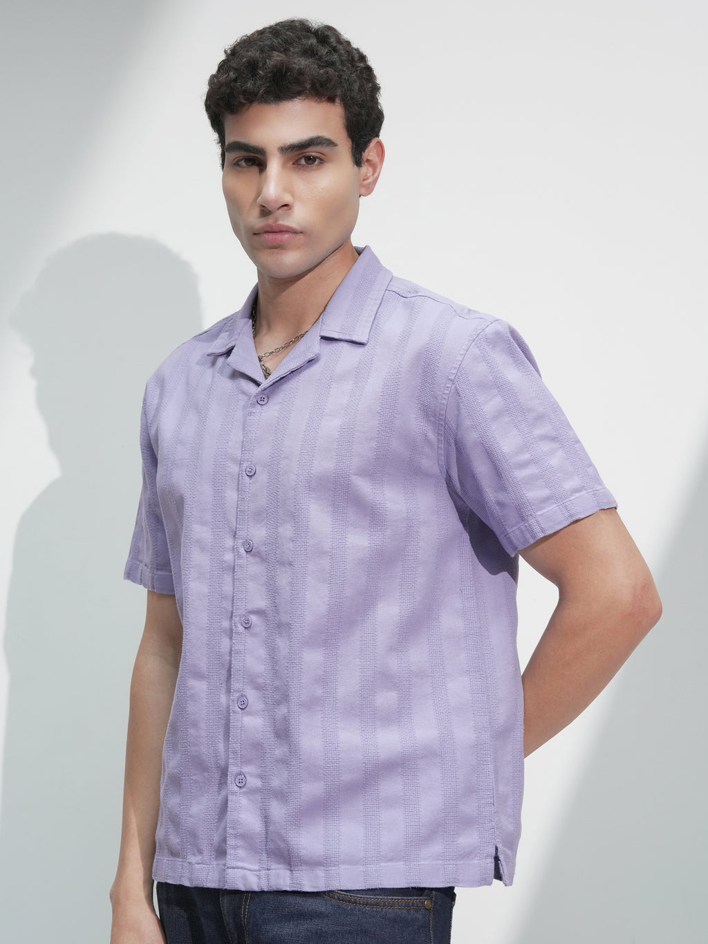 Highlander Men Lavender Self Design Relaxed Fit Casual Shirt - Lavender - Image 4
