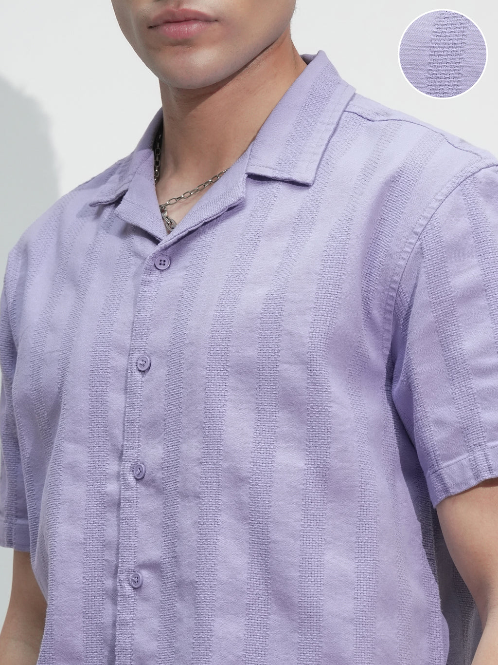 Highlander Men Lavender Self Design Relaxed Fit Casual Shirt - Lavender - Image 5