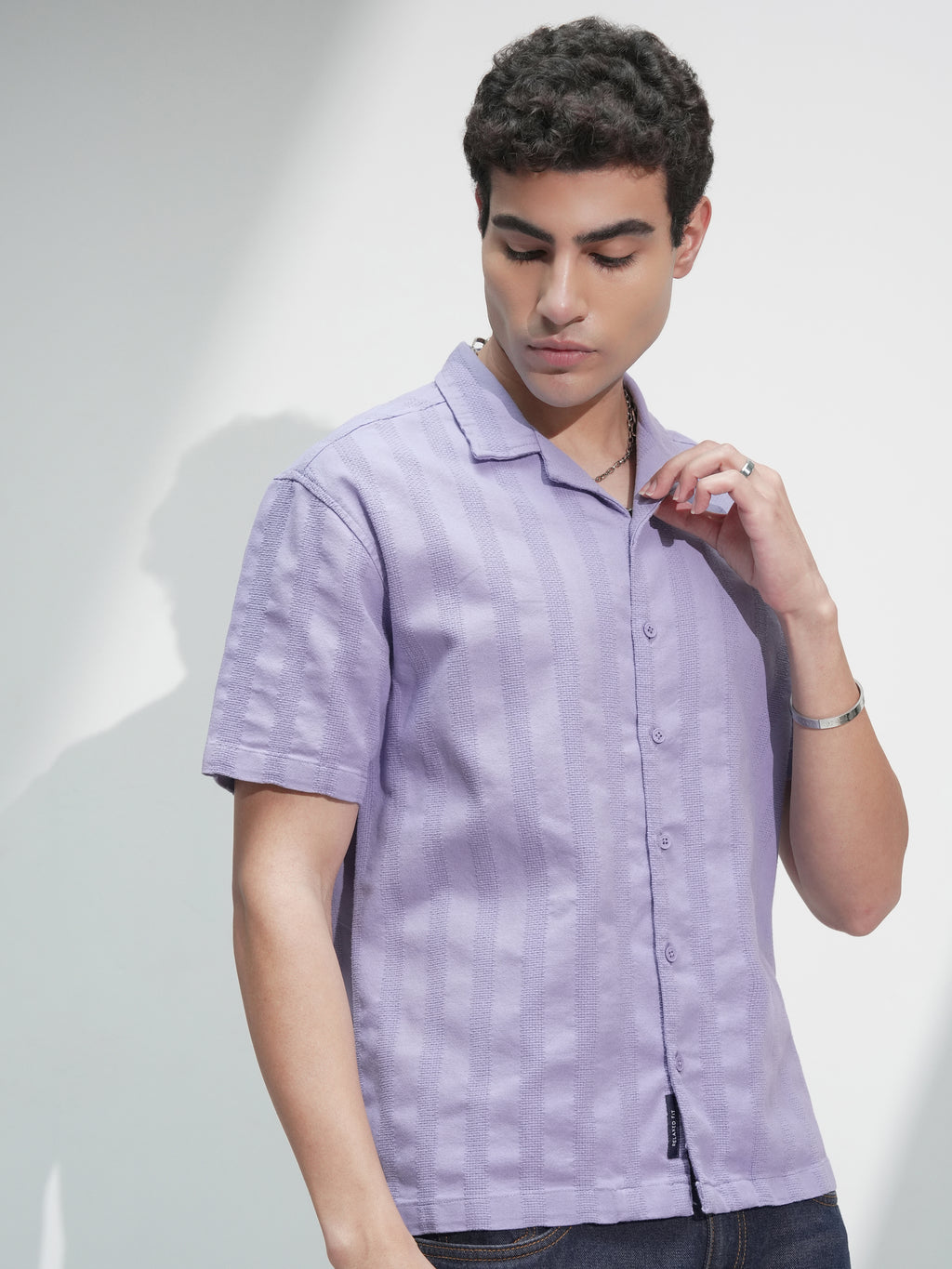Highlander Men Lavender Self Design Relaxed Fit Casual Shirt - Lavender - Image 6