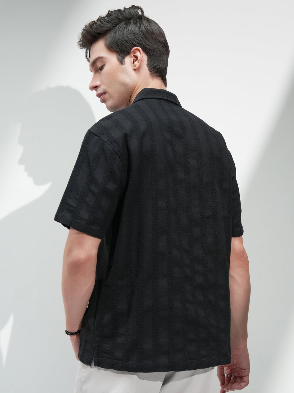 Highlander Men Black Self Design Relaxed Fit Casual Shirt - Black - Image 3