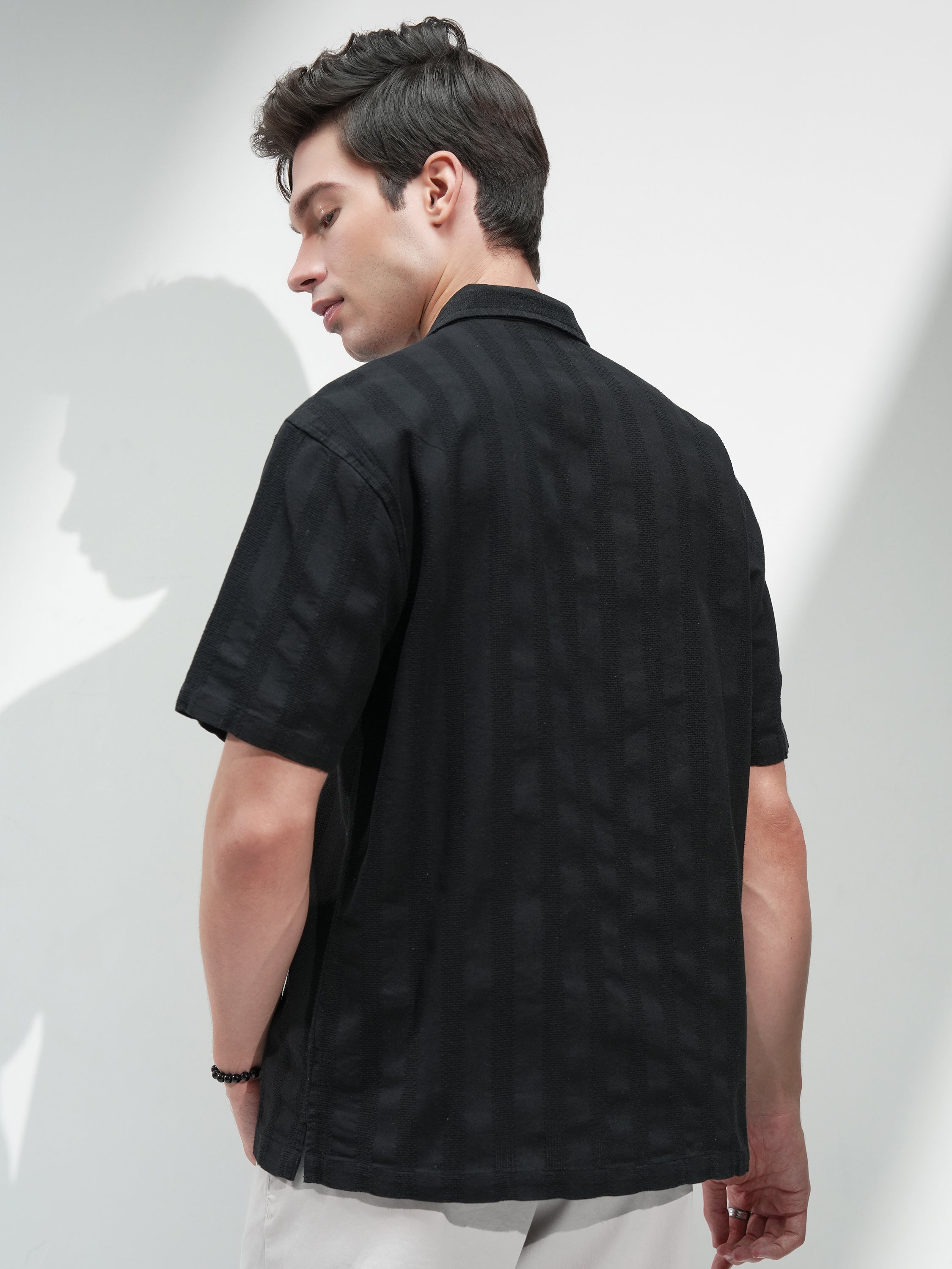 Highlander Men Black Self Design Relaxed Fit Casual Shirt - Black - Image 3