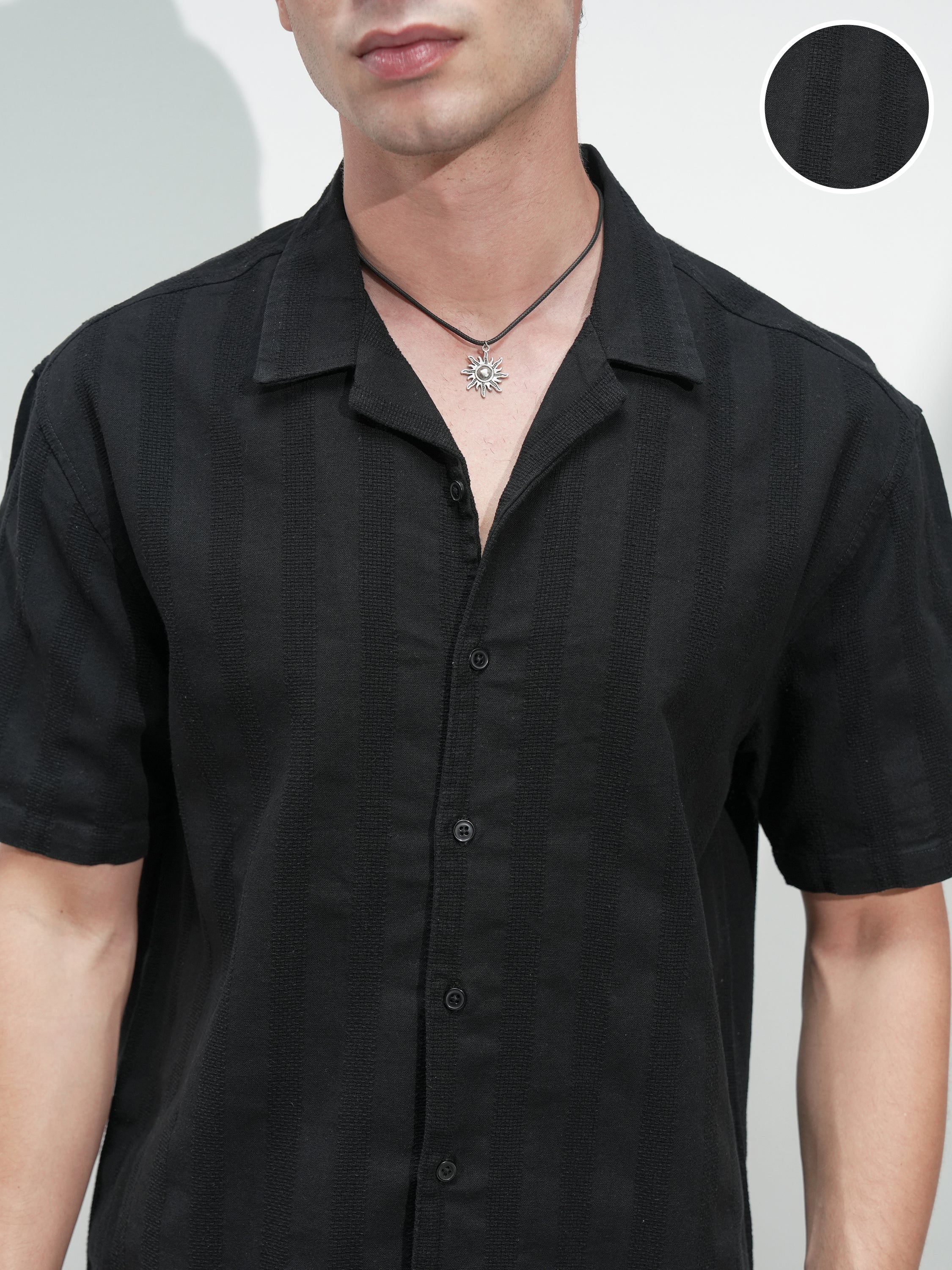 Highlander Men Black Self Design Relaxed Fit Casual Shirt - Black - Image 5