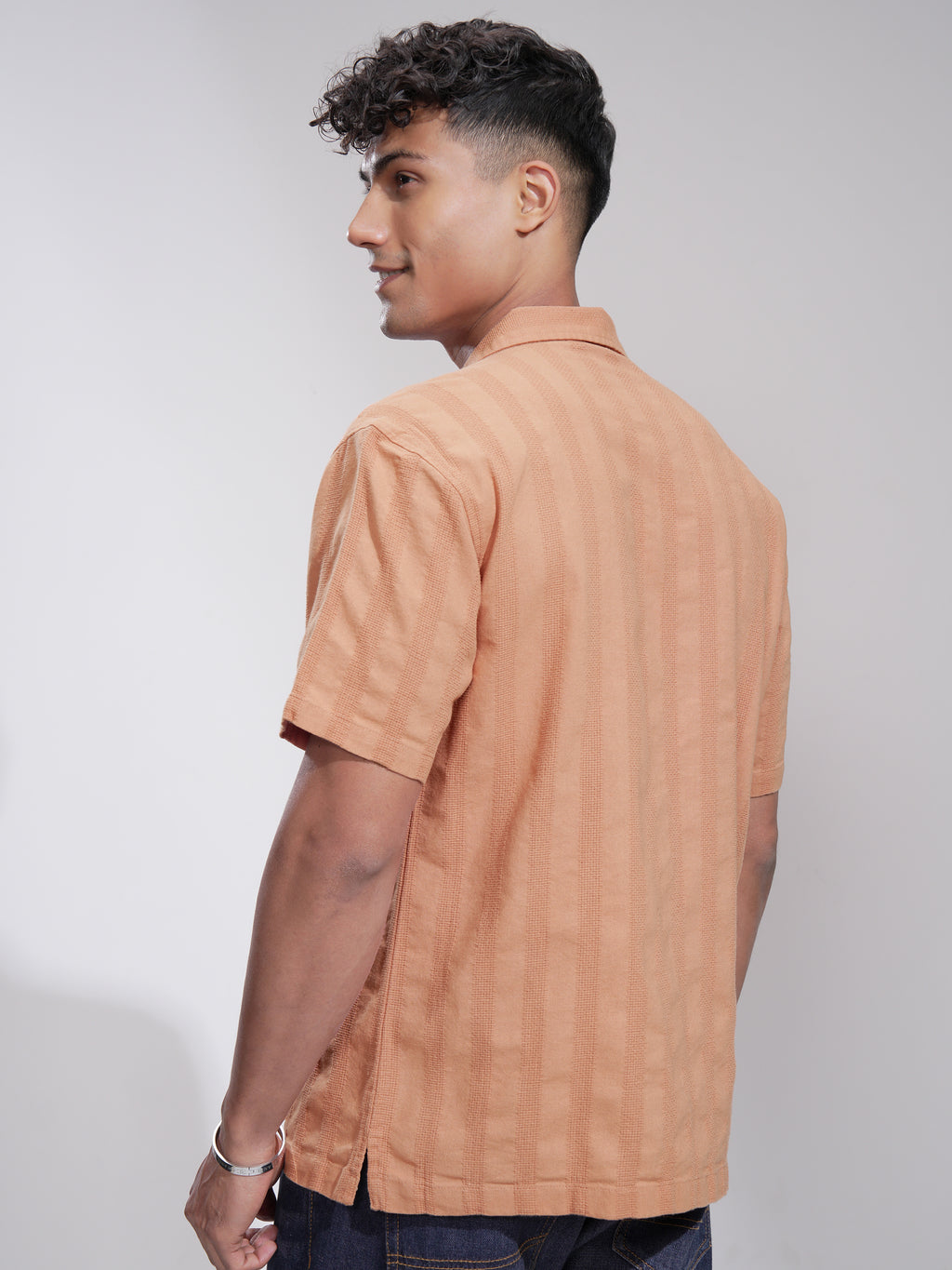 Highlander Men Rust Striped Relaxed Fit Casual Shirt - Rust - Image 3