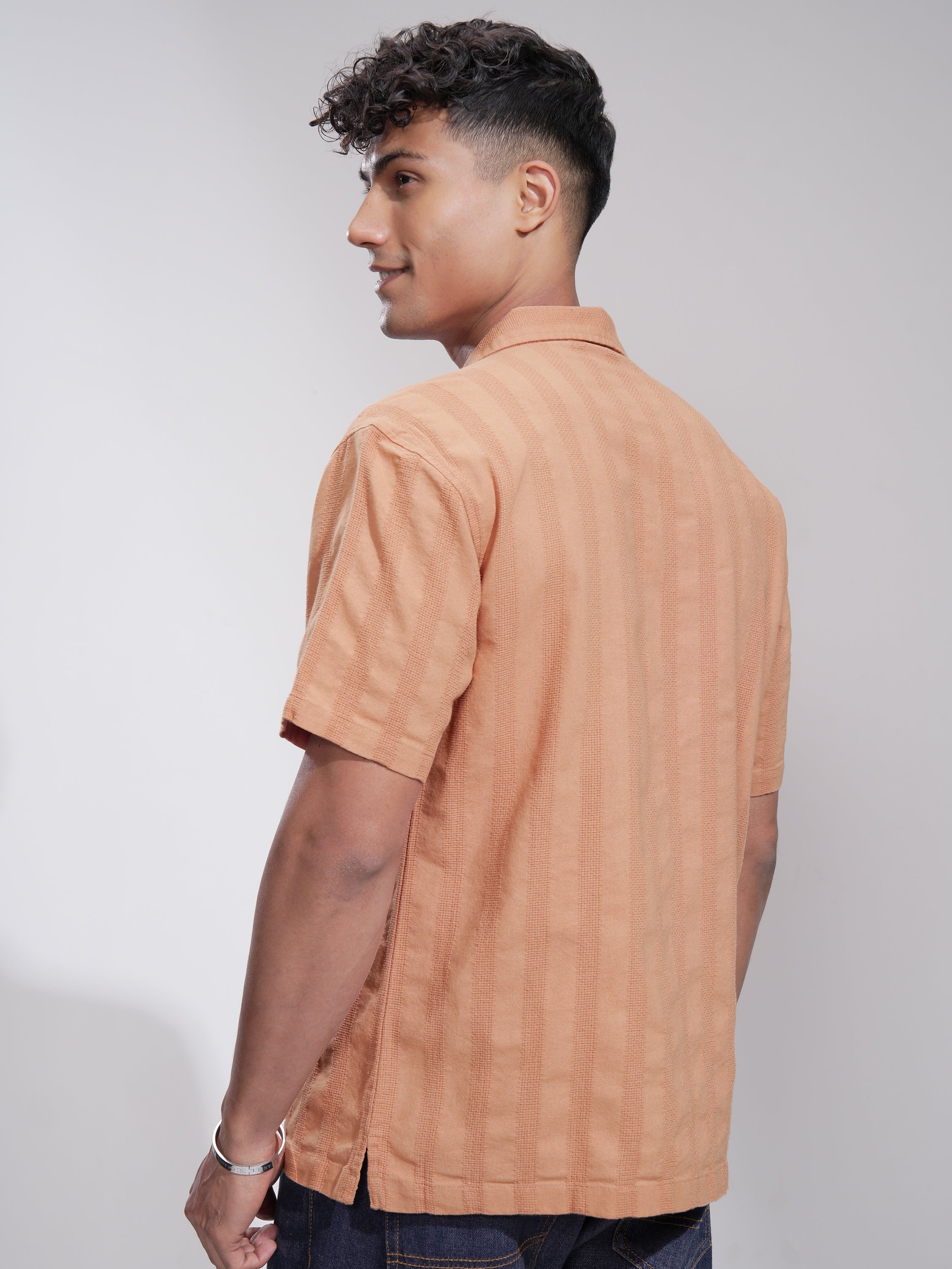 Highlander Men Rust Striped Relaxed Fit Casual Shirt - Rust - Image 3