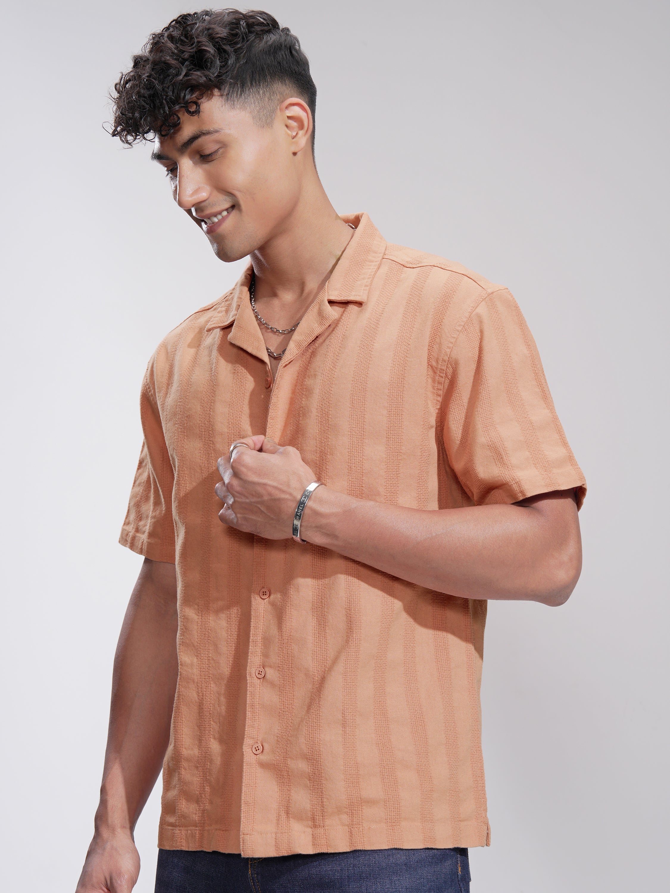 Highlander Men Rust Striped Relaxed Fit Casual Shirt - Rust - Image 4
