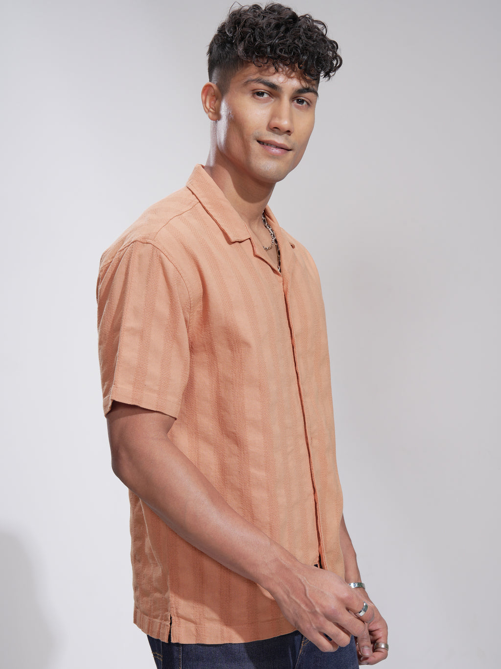 Highlander Men Rust Striped Relaxed Fit Casual Shirt - Rust - Image 6