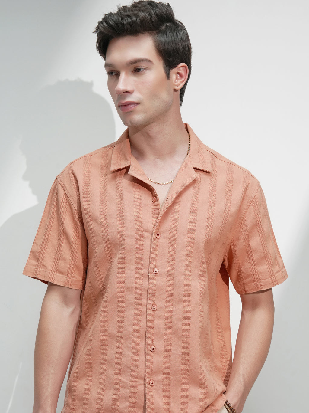 Highlander Men Rust Self Design Relaxed Fit Casual Shirt - Rust - Image 1