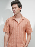 Highlander Men Rust Self Design Relaxed Fit Casual Shirt - Rust - Image 1
