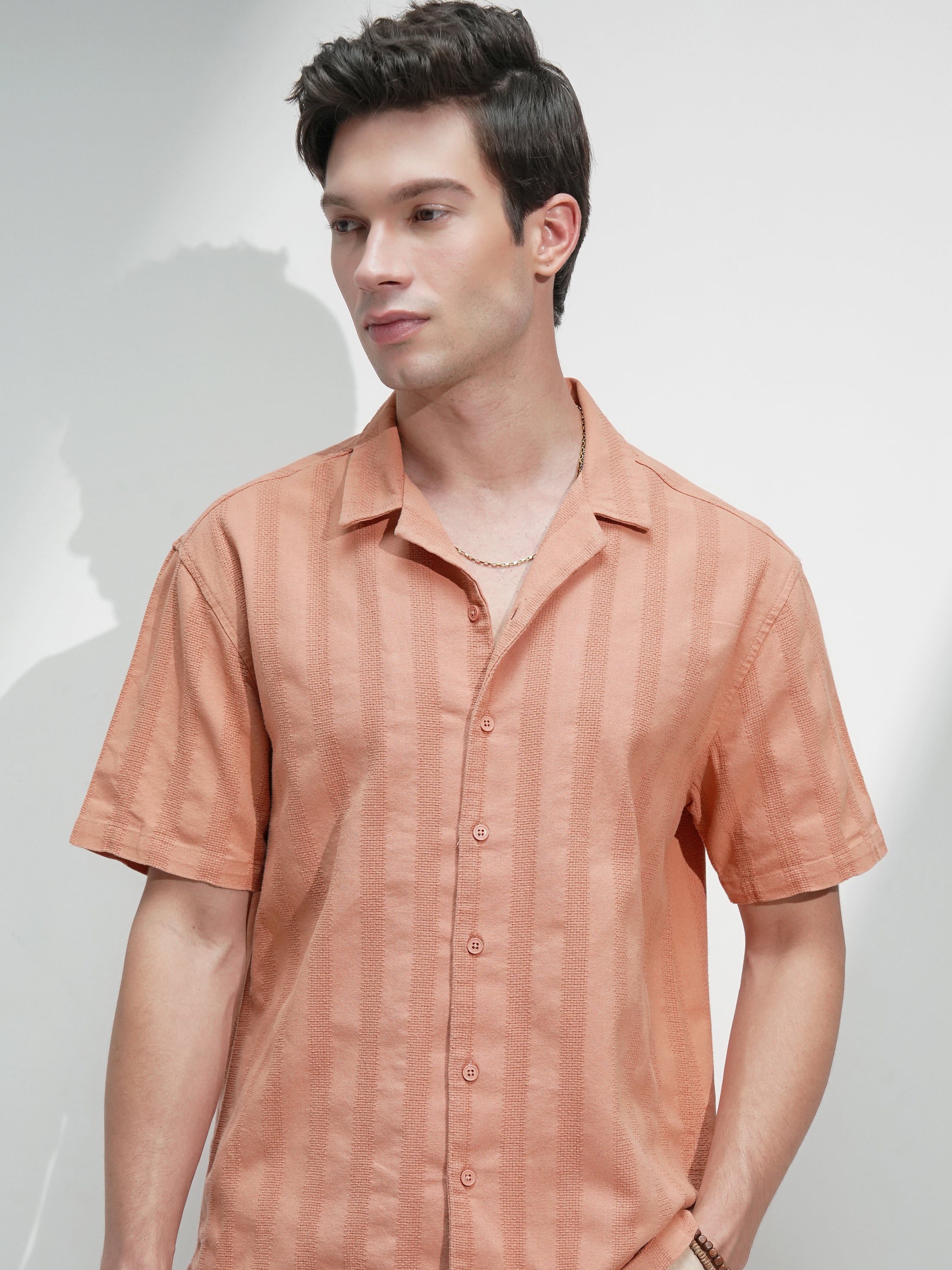 Highlander Men Rust Self Design Relaxed Fit Casual Shirt - Rust - Image 1