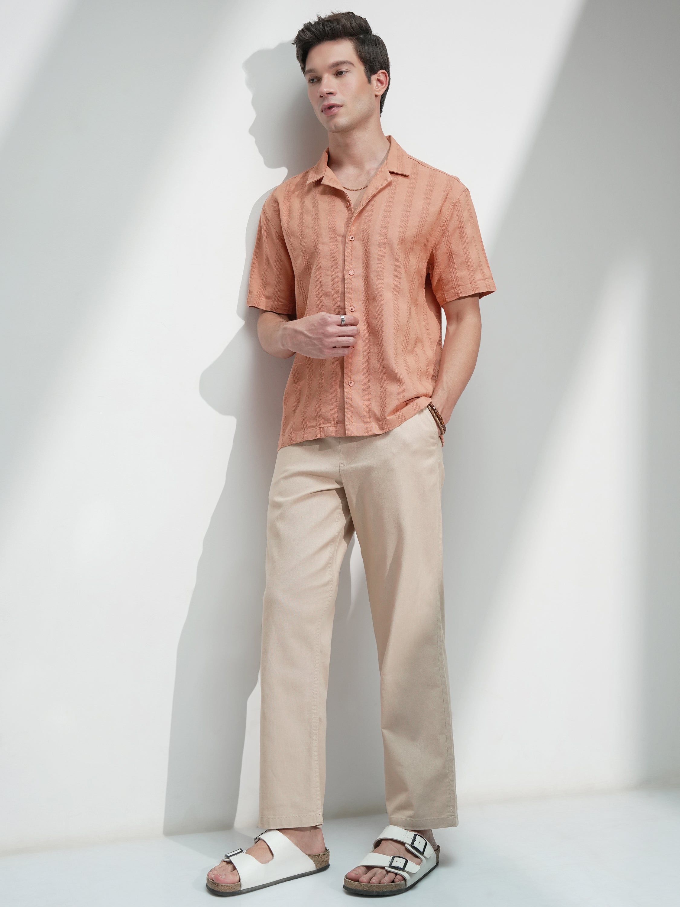 Highlander Men Rust Self Design Relaxed Fit Casual Shirt - Rust - Image 2