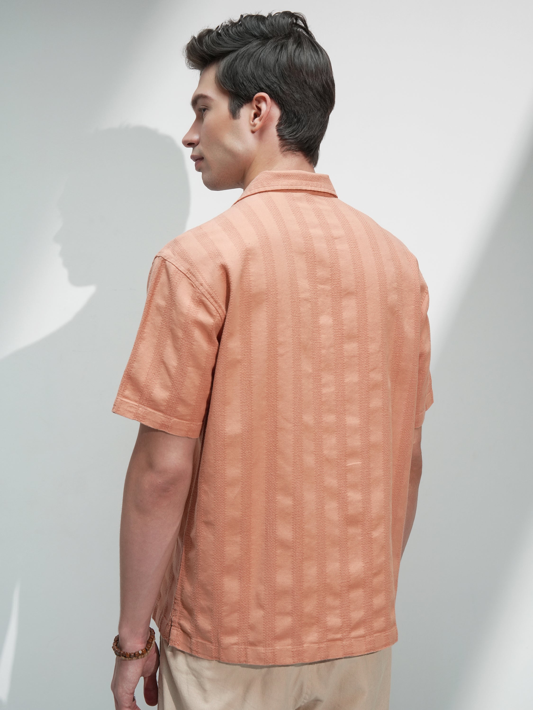 Highlander Men Rust Self Design Relaxed Fit Casual Shirt - Rust - Image 3