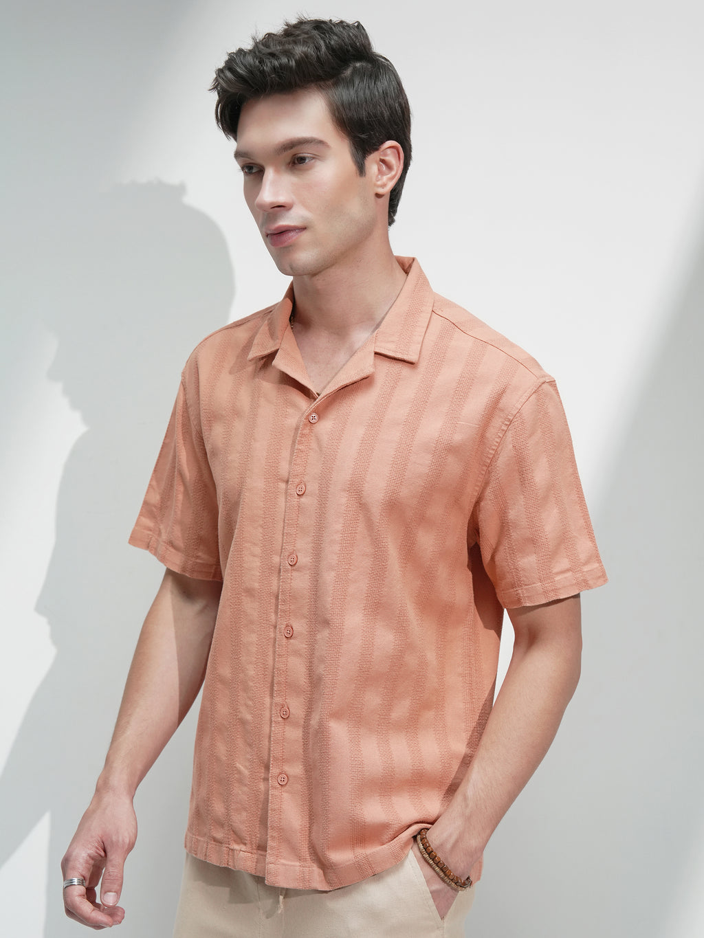 Highlander Men Rust Self Design Relaxed Fit Casual Shirt - Rust - Image 4