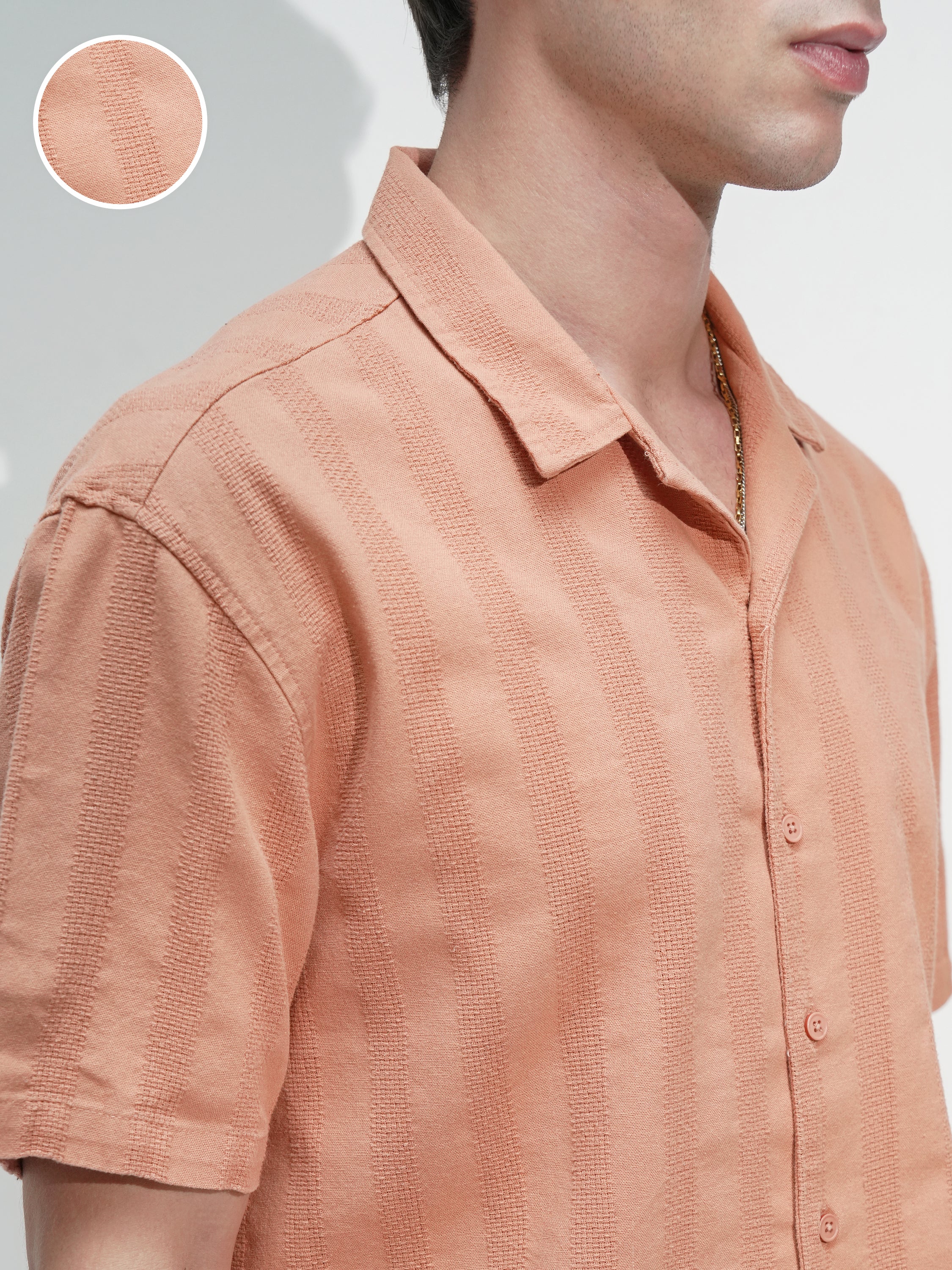 Highlander Men Rust Self Design Relaxed Fit Casual Shirt - Rust - Image 5