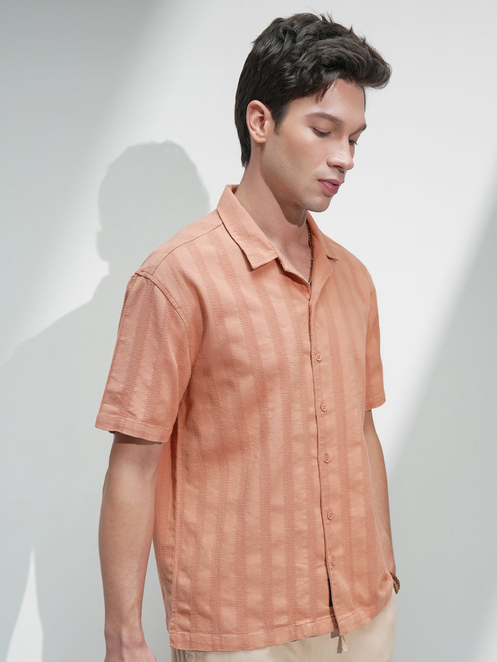 Highlander Men Rust Self Design Relaxed Fit Casual Shirt - Rust - Image 6
