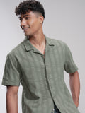 Highlander Men Olive Striped Relaxed Fit Casual Shirt - Olive - Image 1