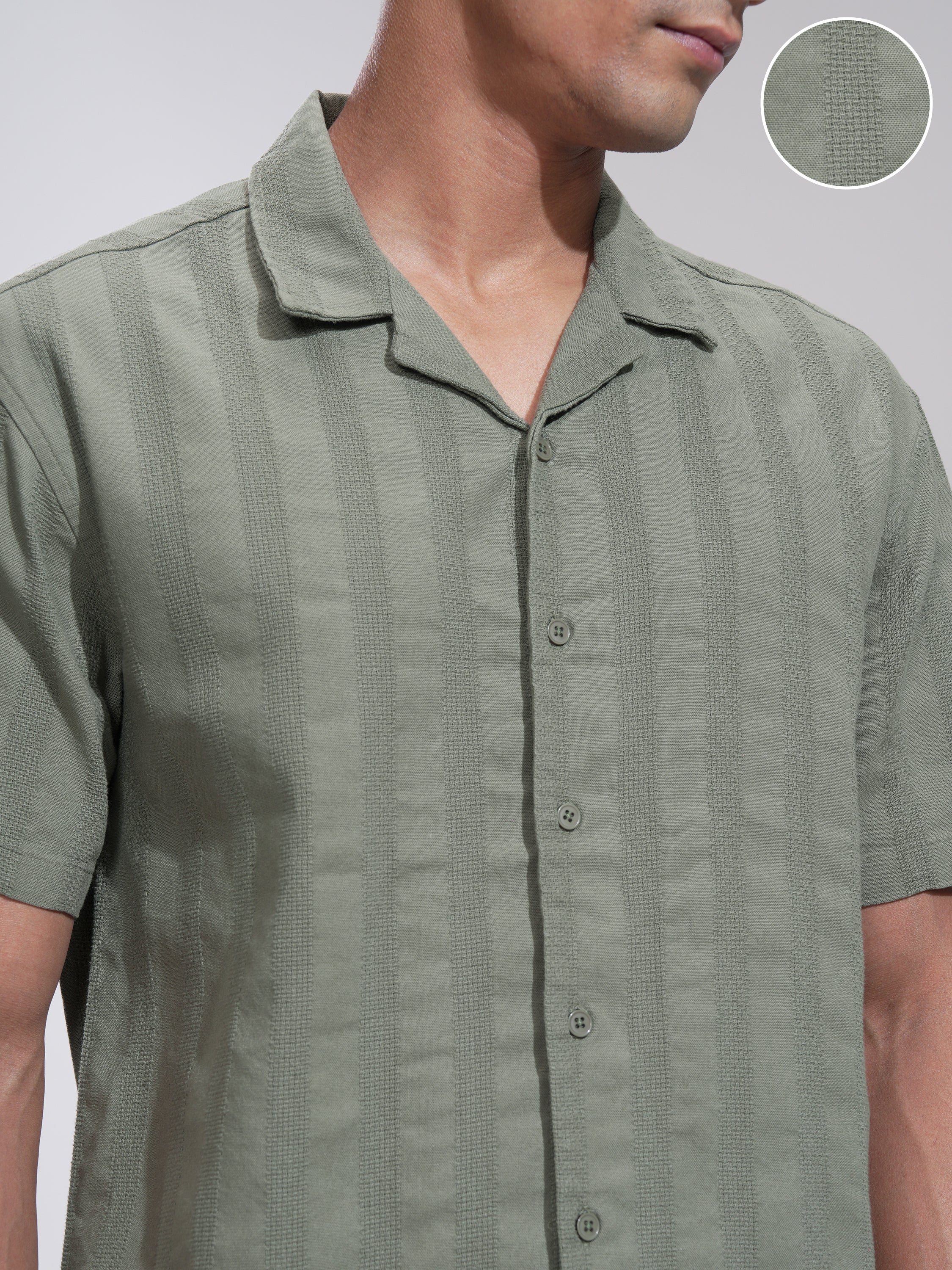 Highlander Men Olive Striped Relaxed Fit Casual Shirt - Olive - Image 5