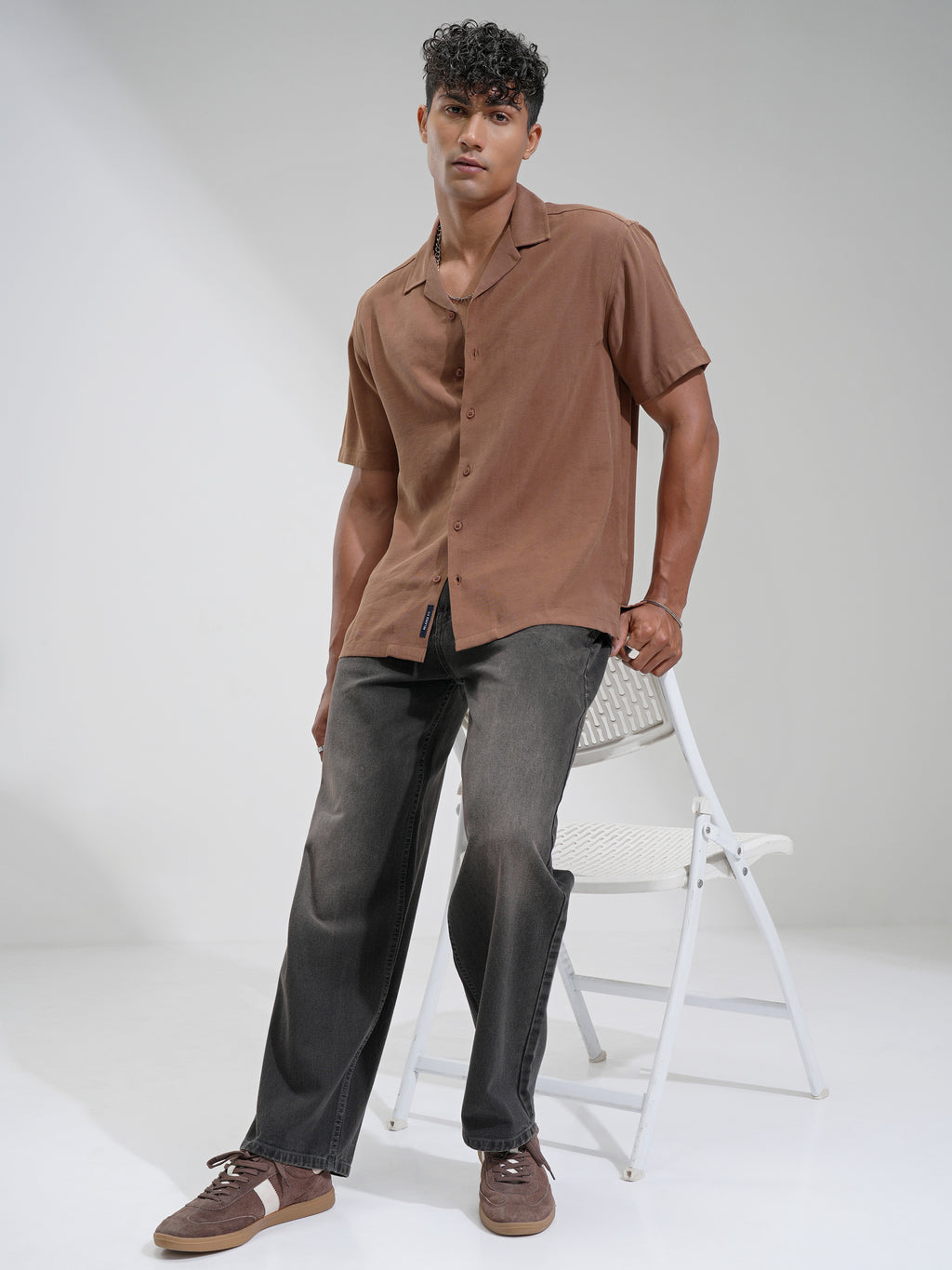 Highlander Men Brown Self Design Relaxed Fit Casual Shirt - Brown - Image 2