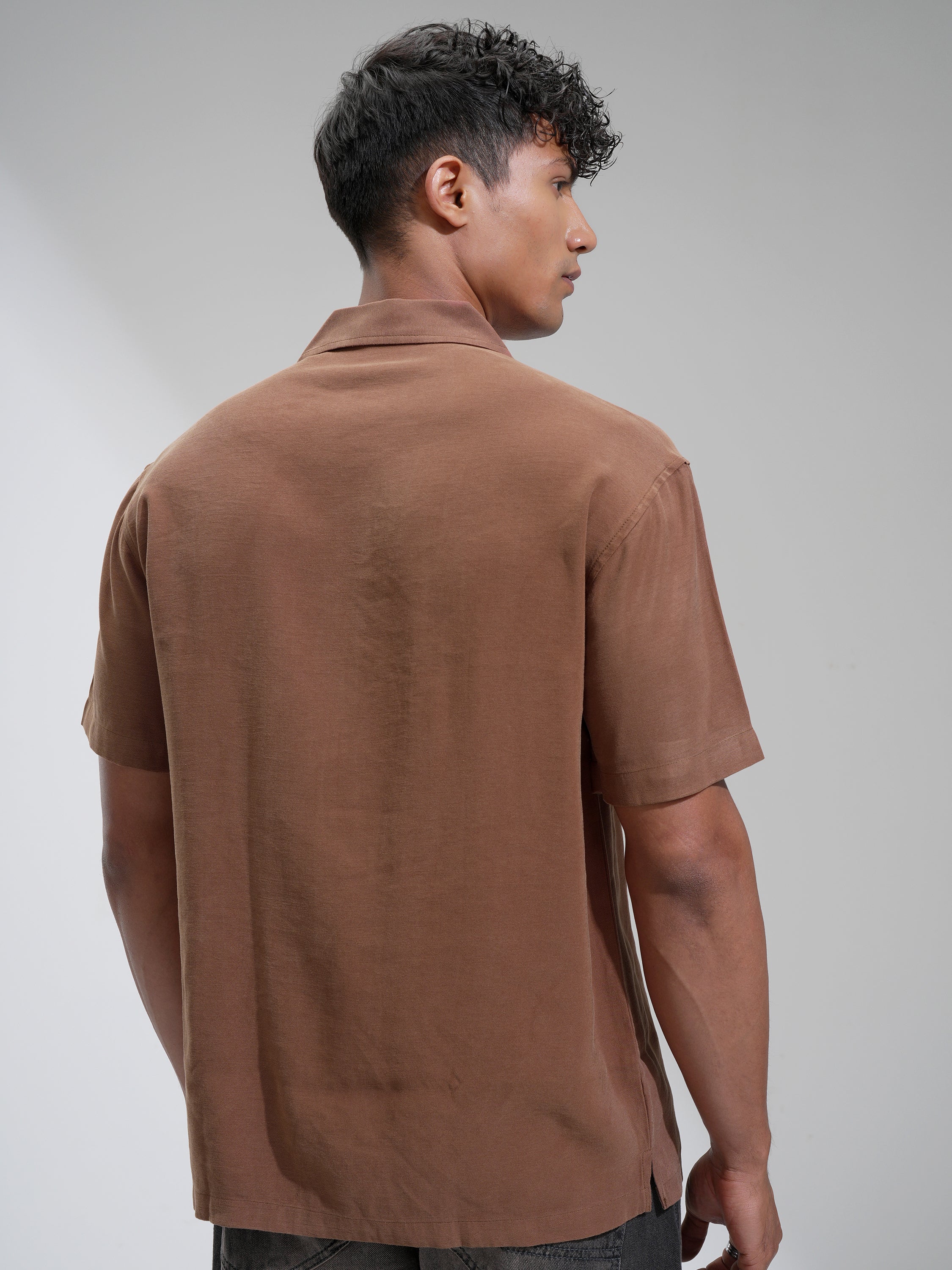 Highlander Men Brown Self Design Relaxed Fit Casual Shirt - Brown - Image 3
