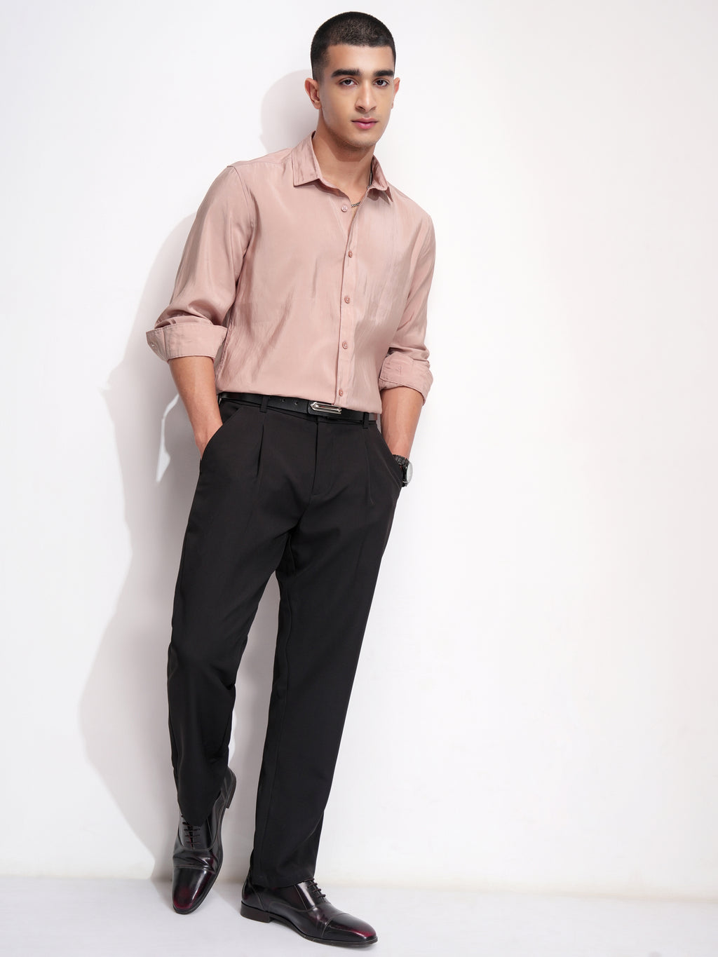 Highlander Men Peach Solid Slim Fit Casual Shirt - Peach - Image 2