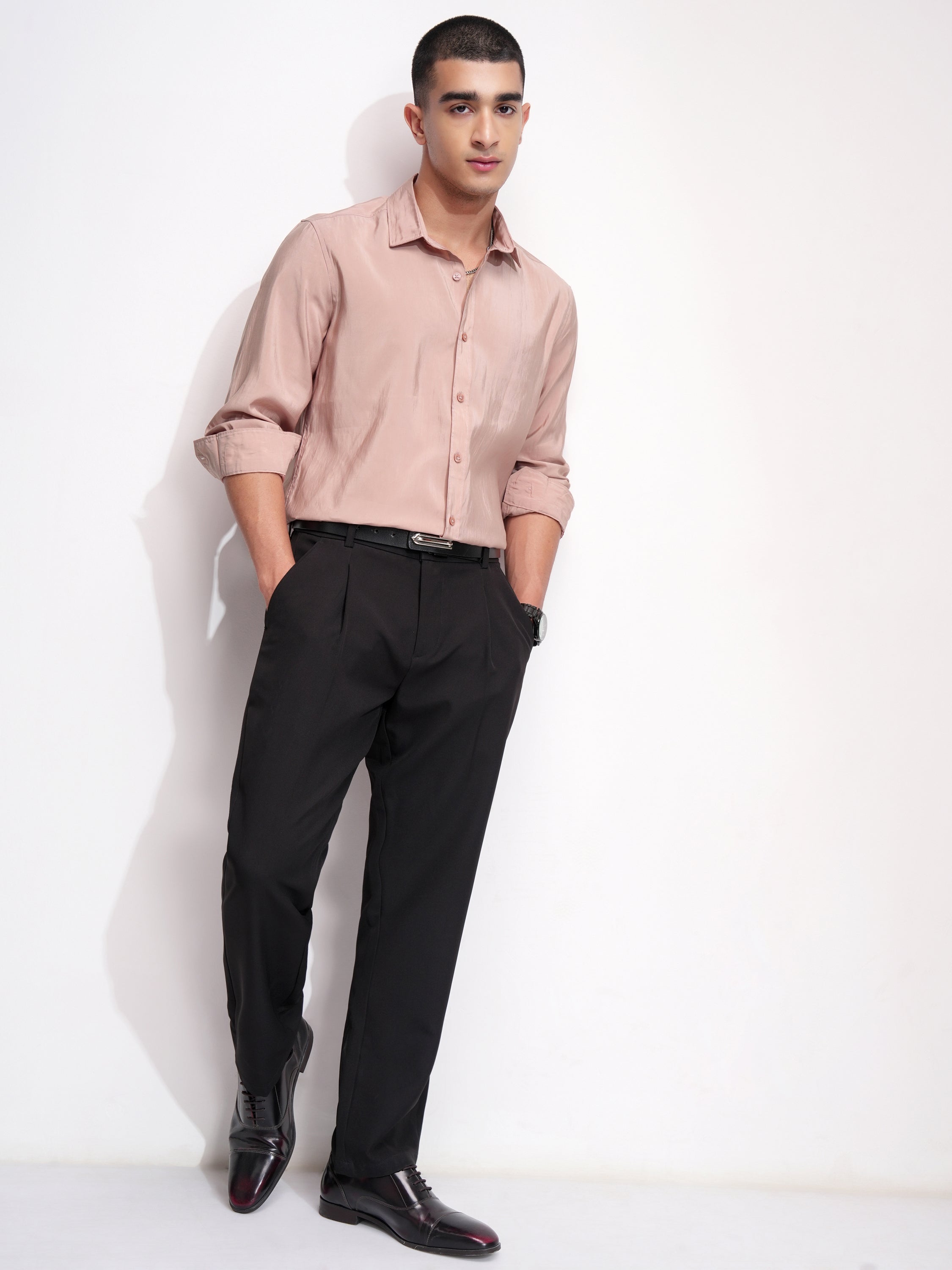 Highlander Men Peach Solid Slim Fit Casual Shirt - Peach - Image 2