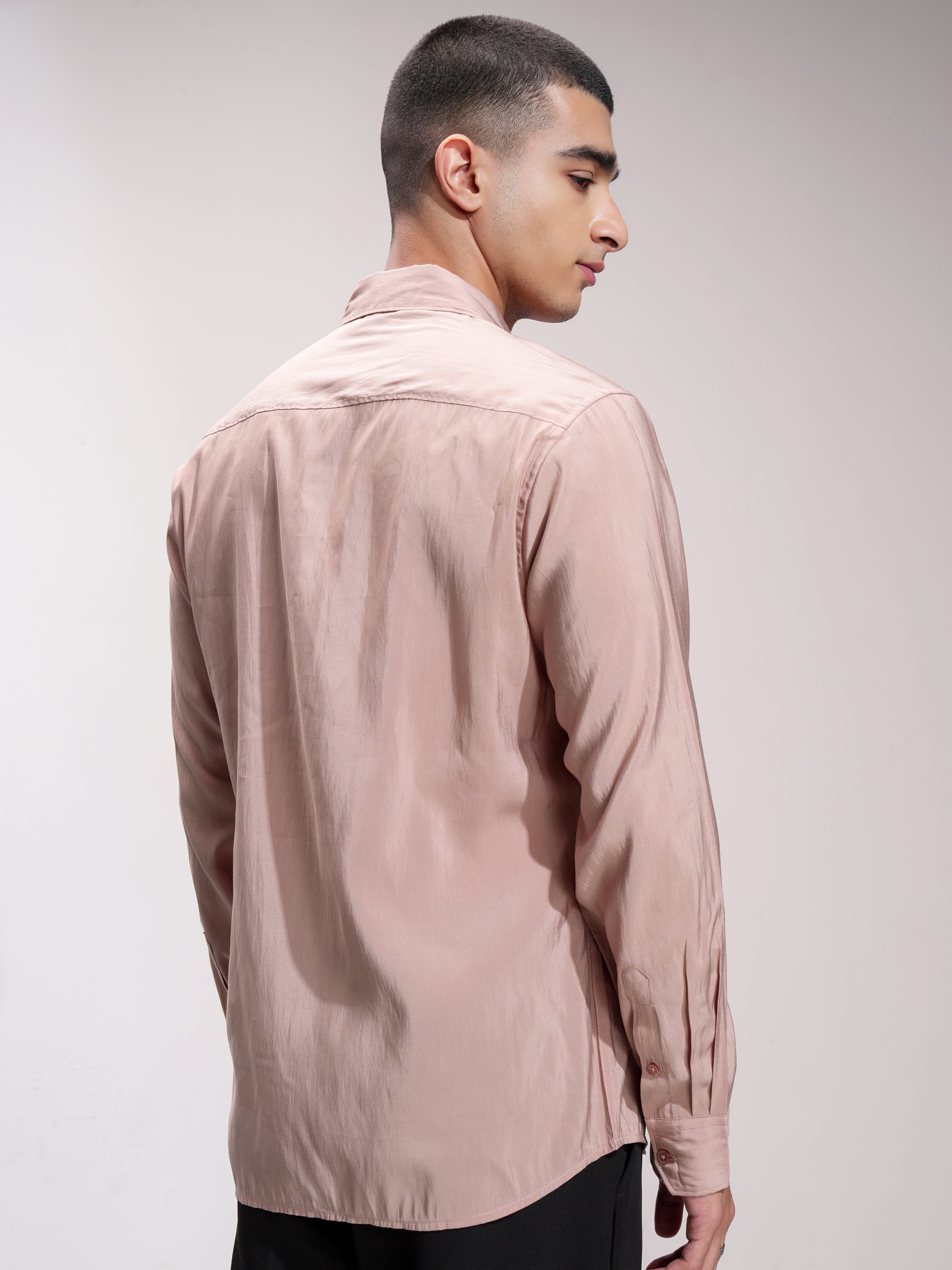 Highlander Men Peach Solid Slim Fit Casual Shirt - Peach - Image 3