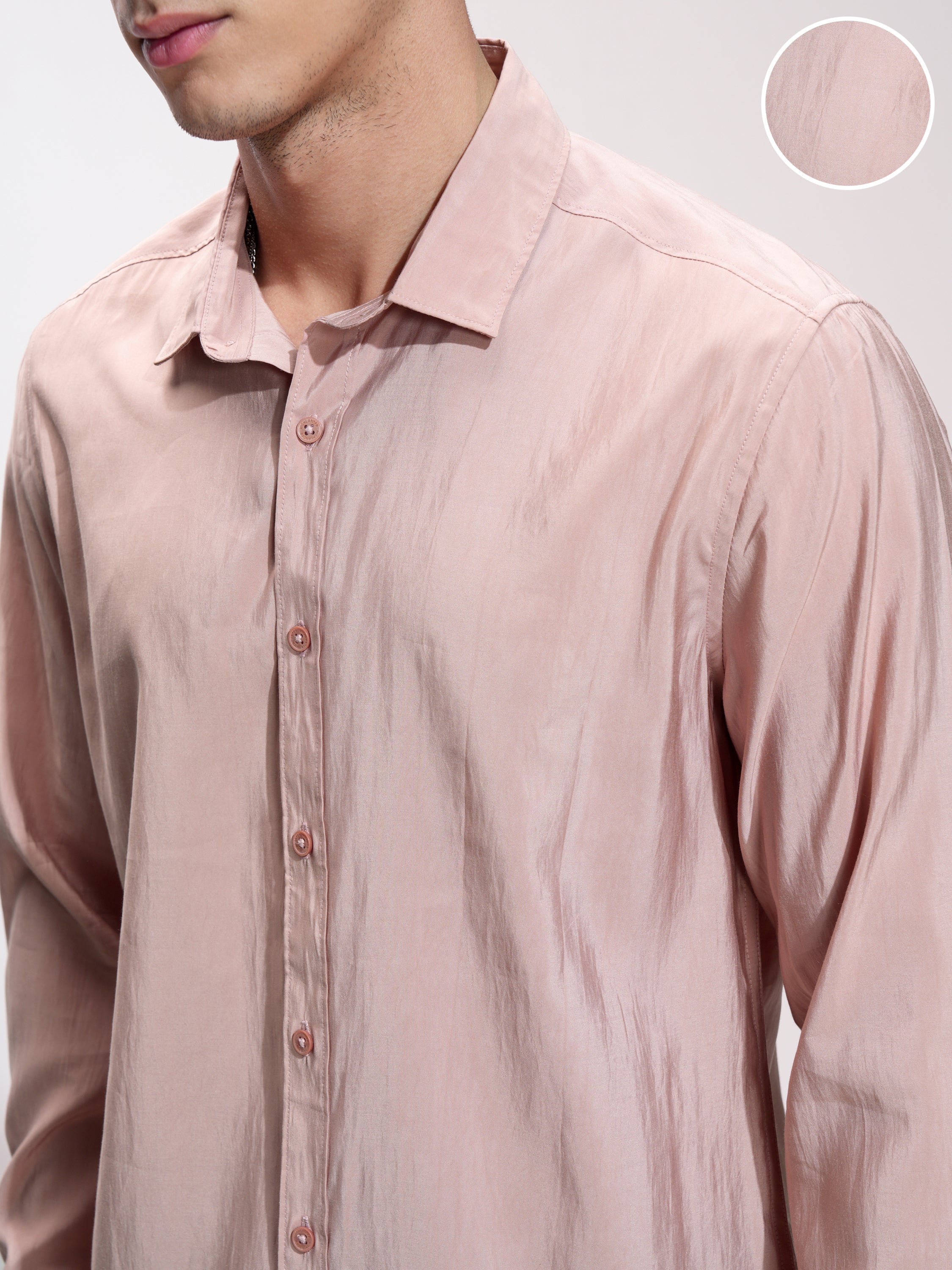 Highlander Men Peach Solid Slim Fit Casual Shirt - Peach - Image 5