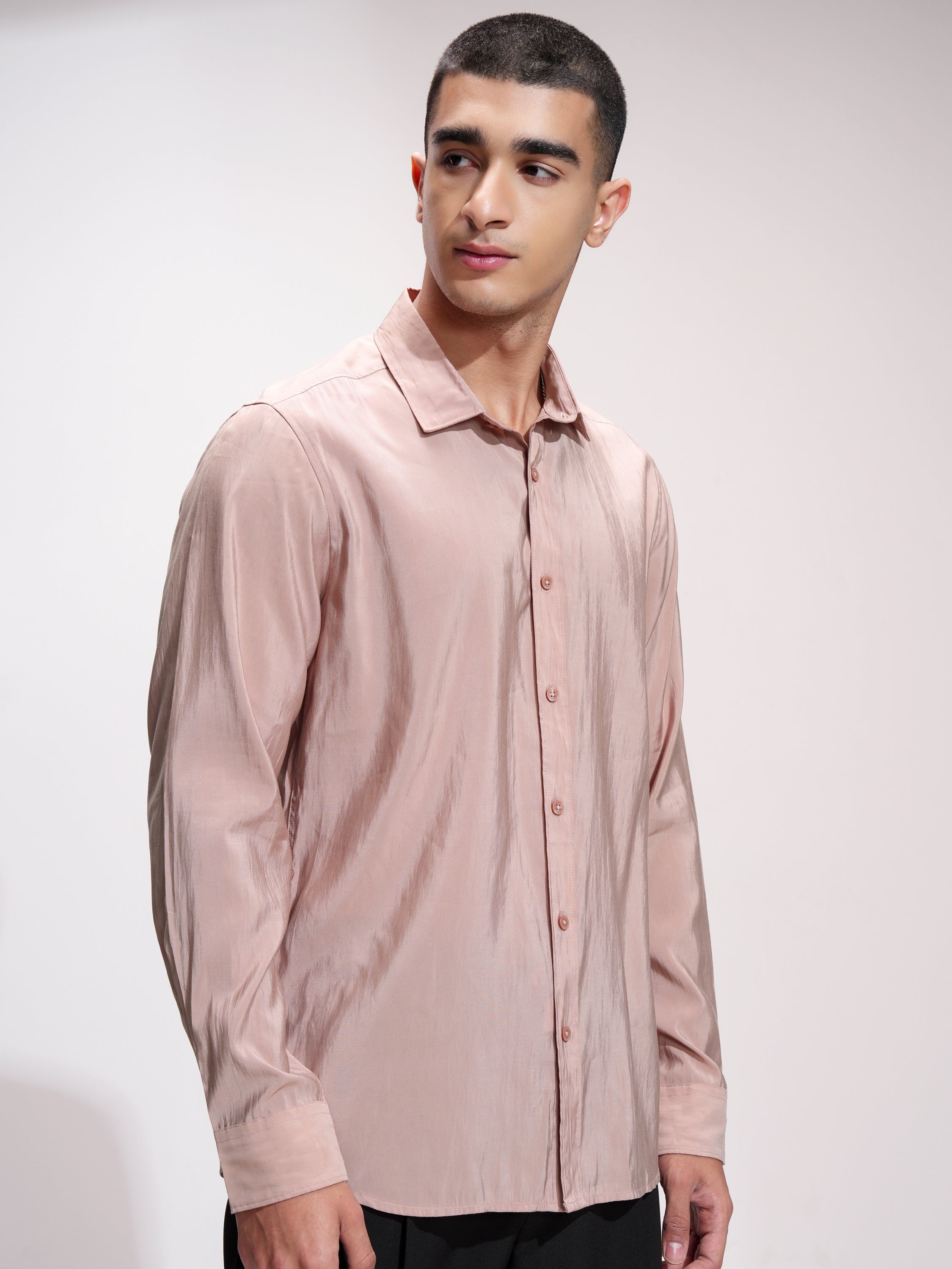 Highlander Men Peach Solid Slim Fit Casual Shirt - Peach - Image 6
