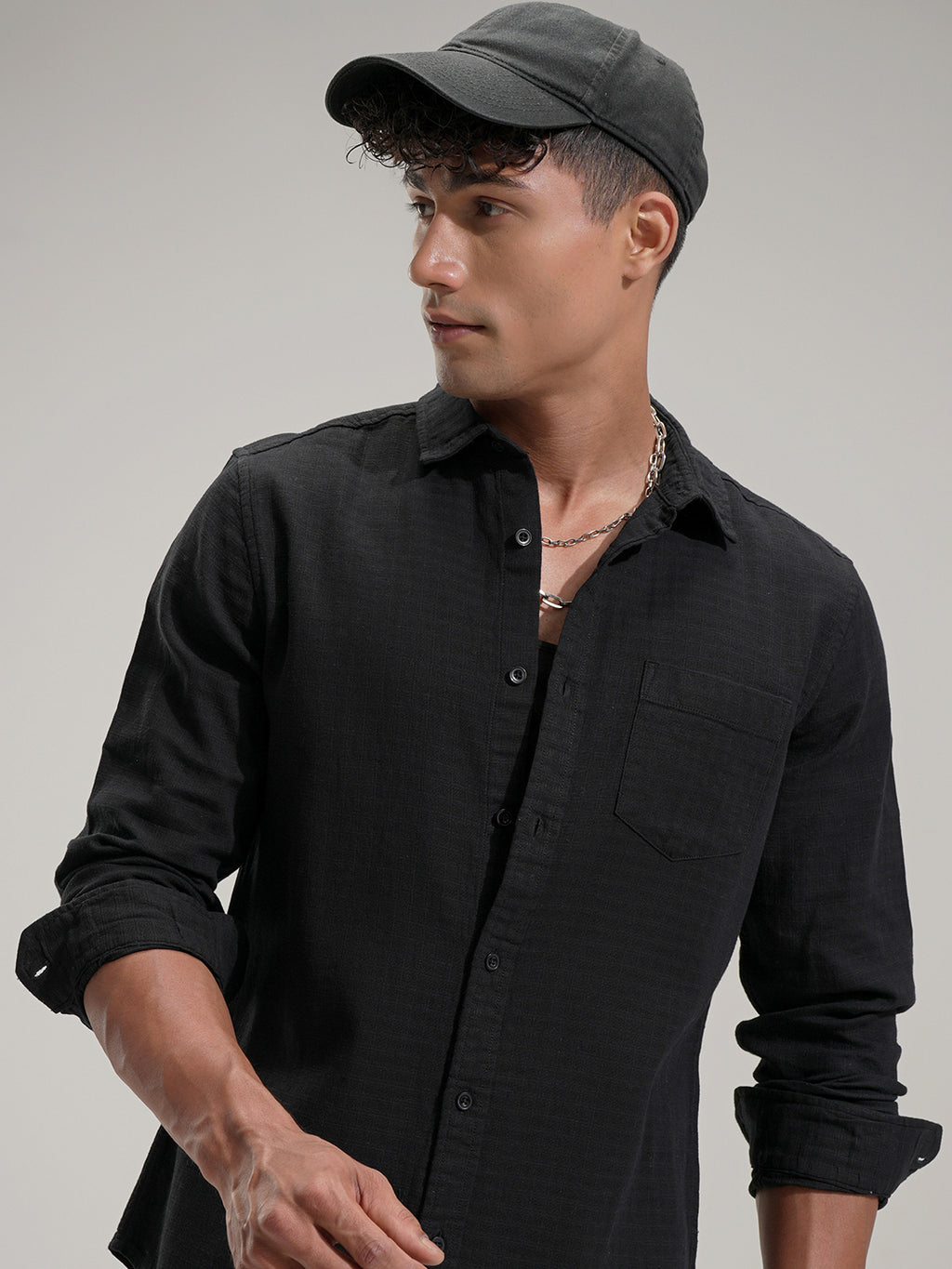 Highlander Men Black Self Design Slim Fit Casual Shirt - Black - Image 1