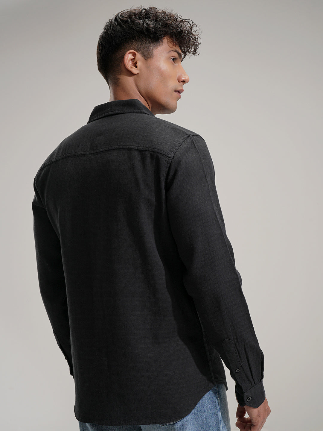 Highlander Men Black Self Design Slim Fit Casual Shirt - Black - Image 3
