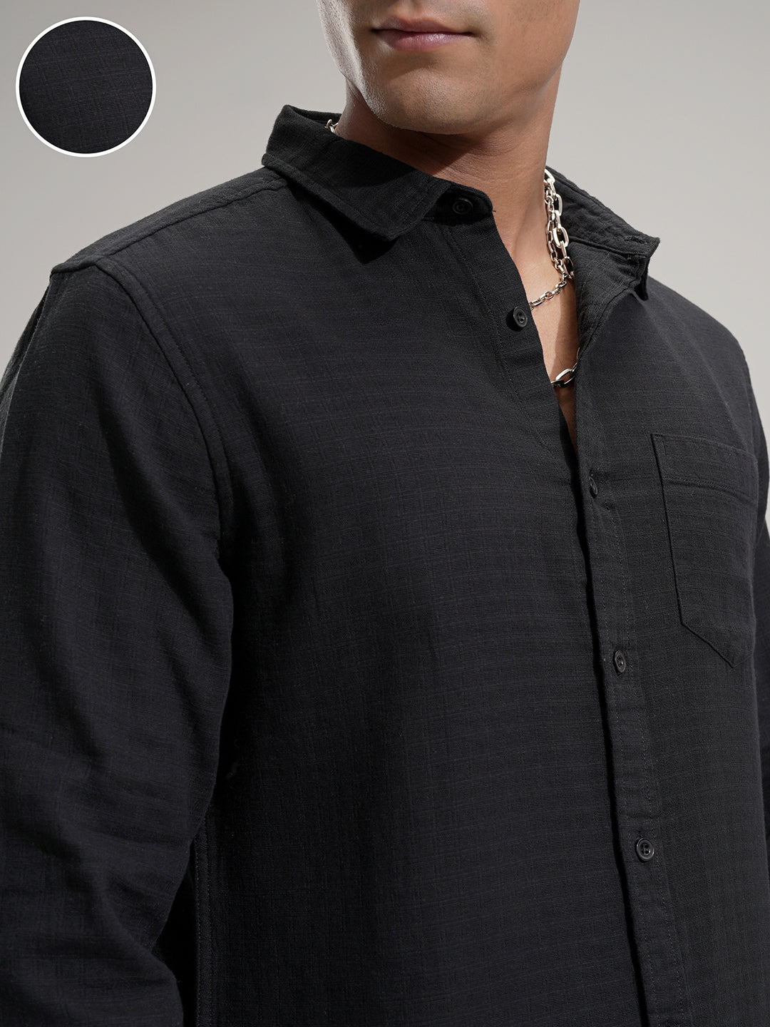 Highlander Men Black Self Design Slim Fit Casual Shirt - Black - Image 5
