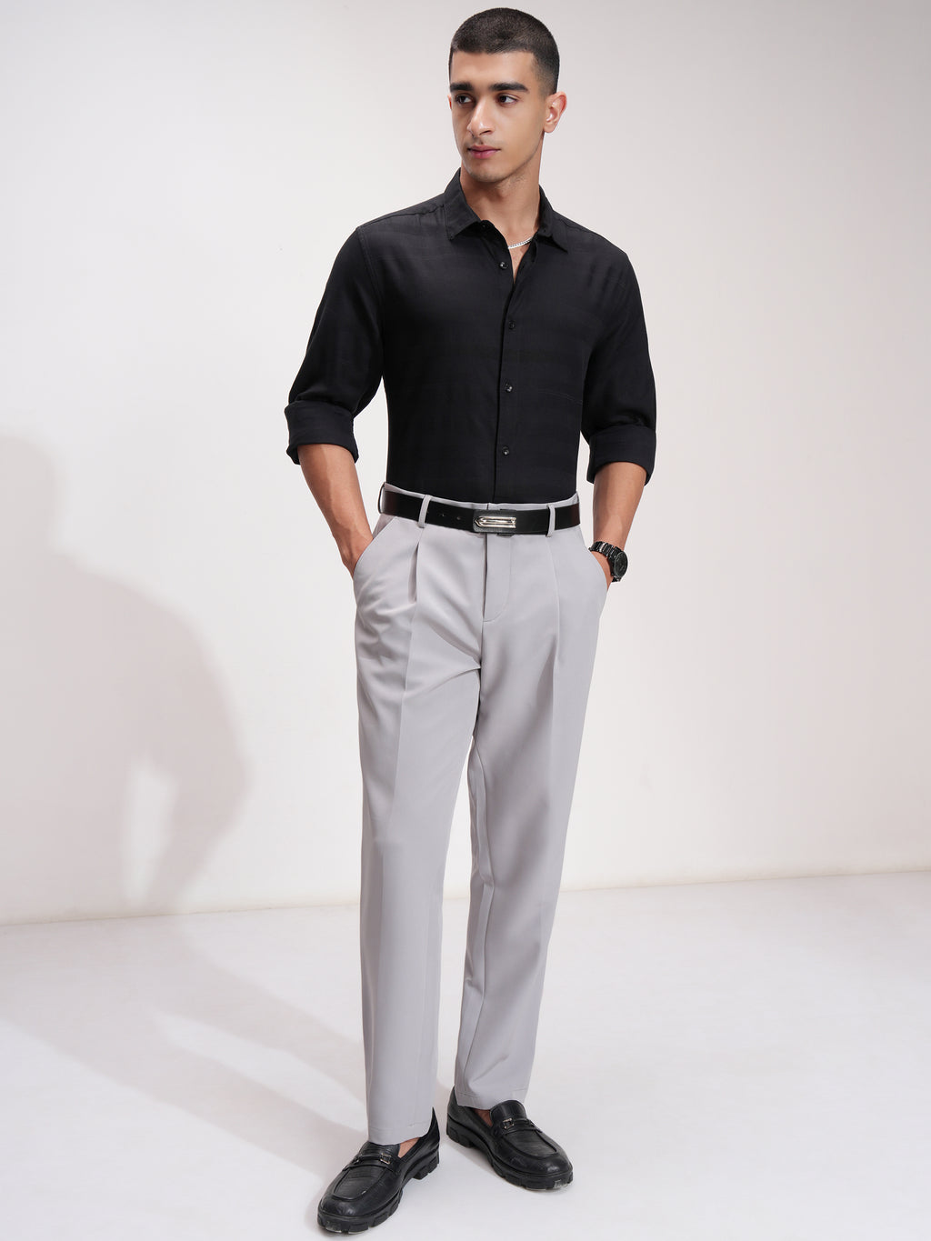 Highlander Men Black Striped Slim Fit Casual Shirt - Black - Image 2