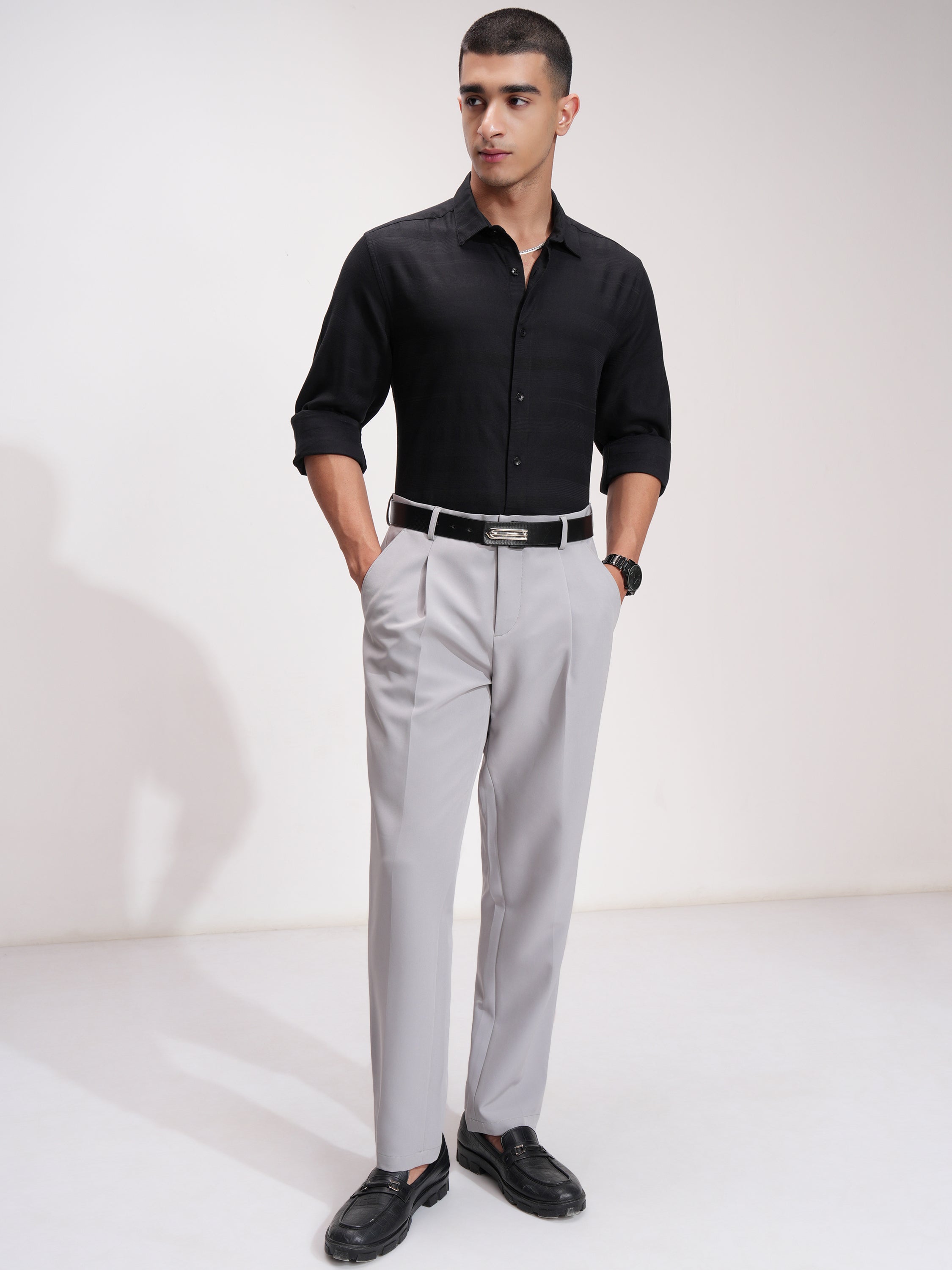 Highlander Men Black Striped Slim Fit Casual Shirt - Black - Image 2