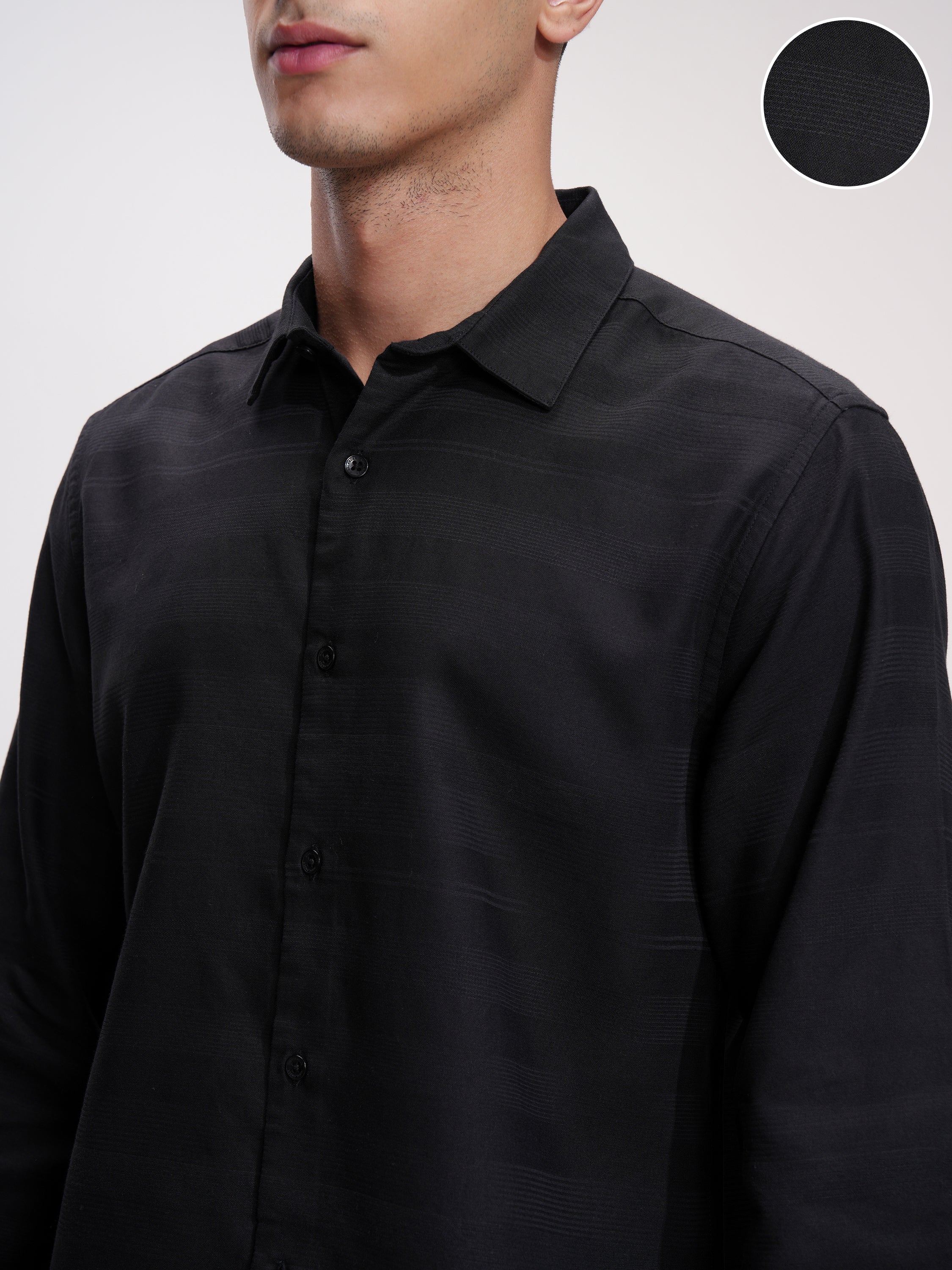 Highlander Men Black Striped Slim Fit Casual Shirt - Black - Image 5