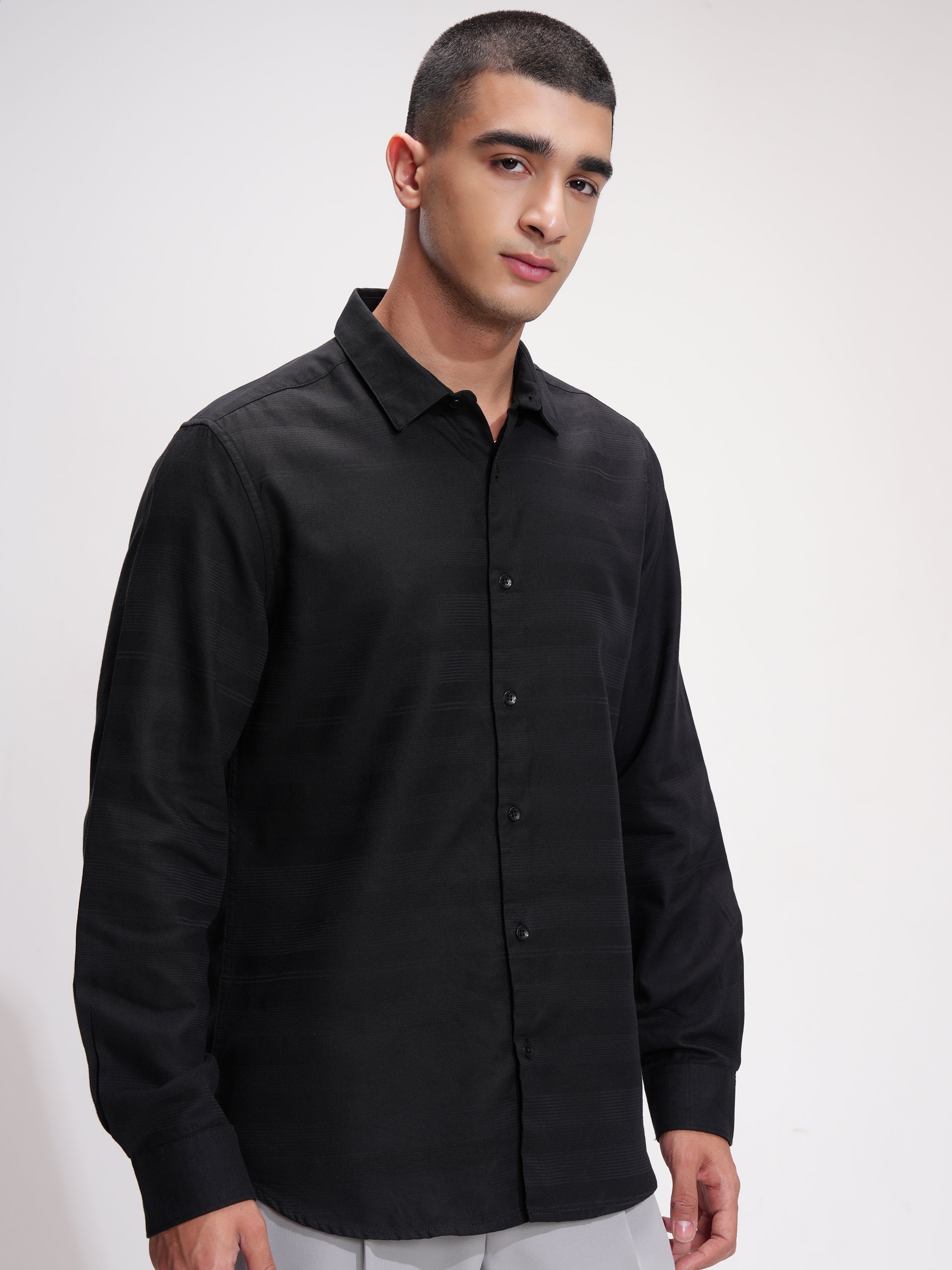 Highlander Men Black Striped Slim Fit Casual Shirt - Black - Image 6