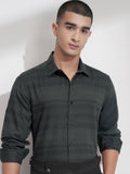 Highlander Men Green Striped Slim Fit Casual Shirt - Green - Image 1