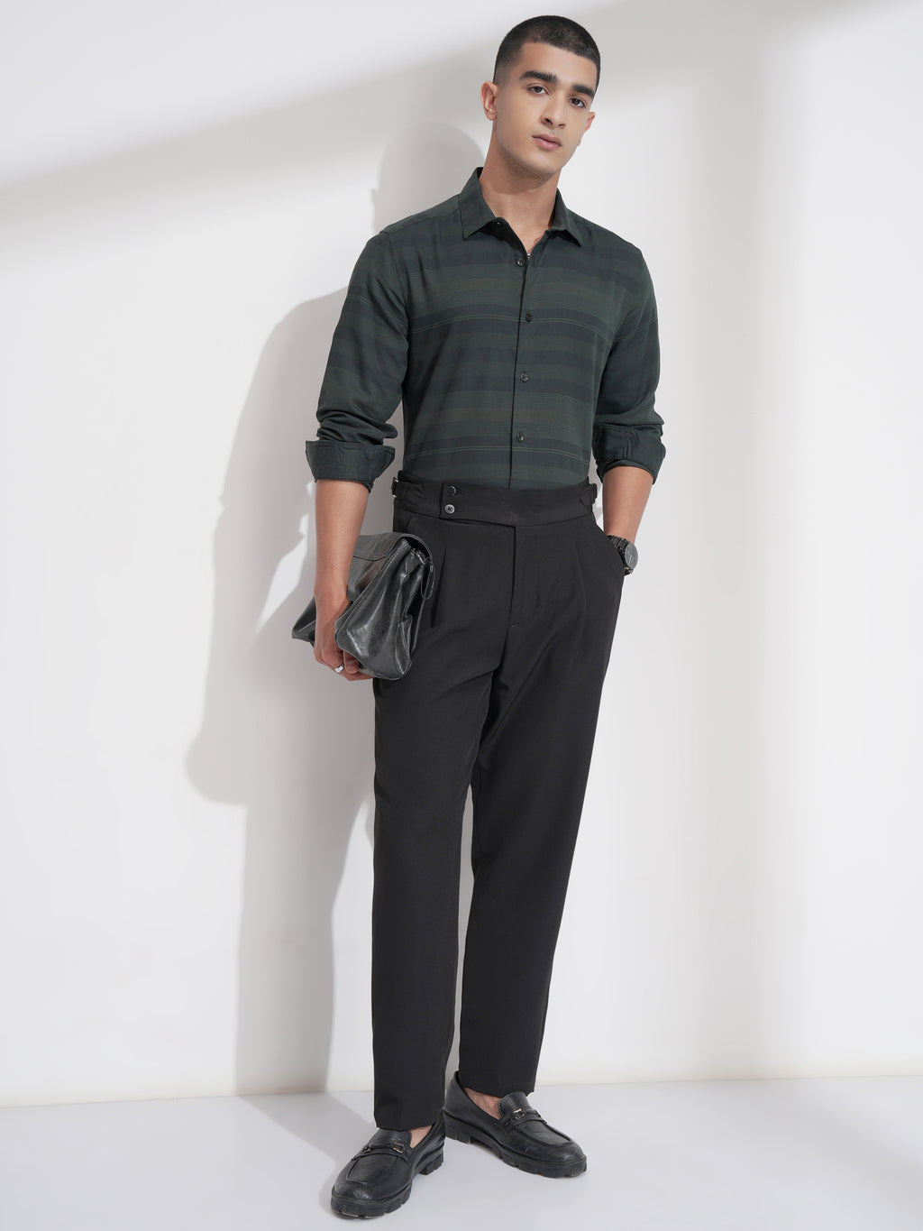 Highlander Men Green Striped Slim Fit Casual Shirt - Green - Image 2