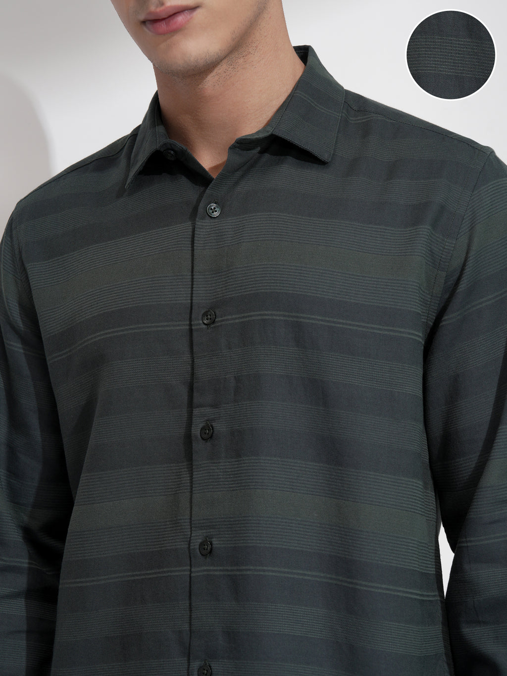 Highlander Men Green Striped Slim Fit Casual Shirt - Green - Image 5
