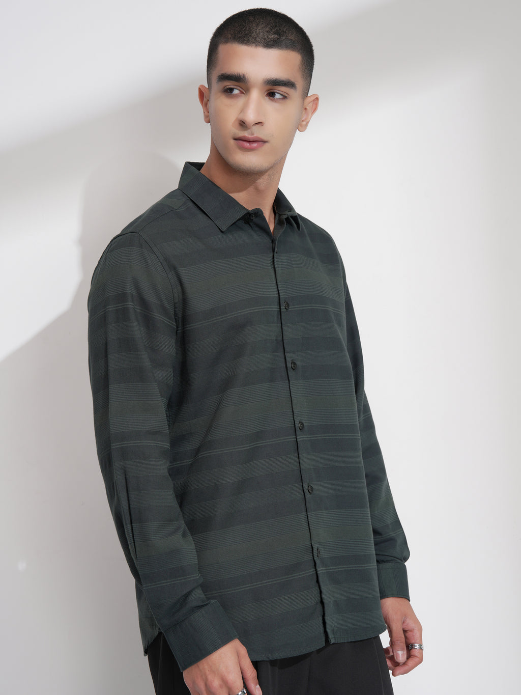 Highlander Men Green Striped Slim Fit Casual Shirt - Green - Image 6