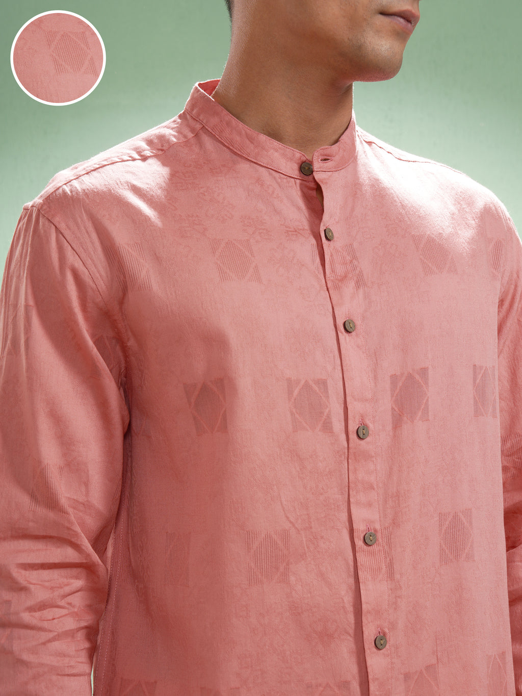 Highlander Men Coral Self Design Relaxed Fit Casual Shirt - Coral - Image 5