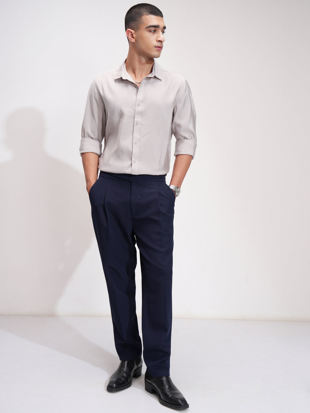 Highlander Men Grey Self Design Slim Fit Casual Shirt - Grey - Image 2