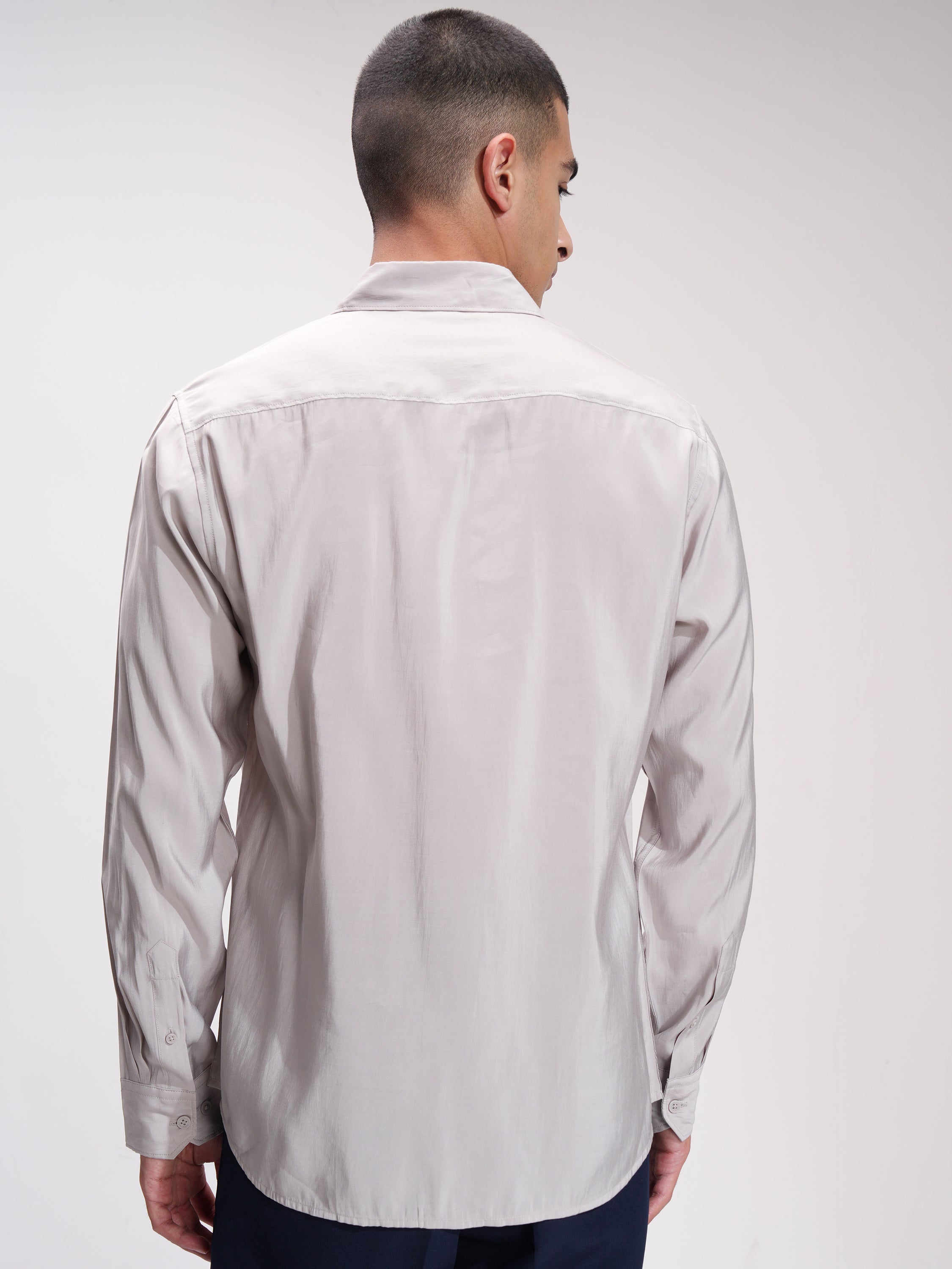 Highlander Men Grey Self Design Slim Fit Casual Shirt - Grey - Image 3
