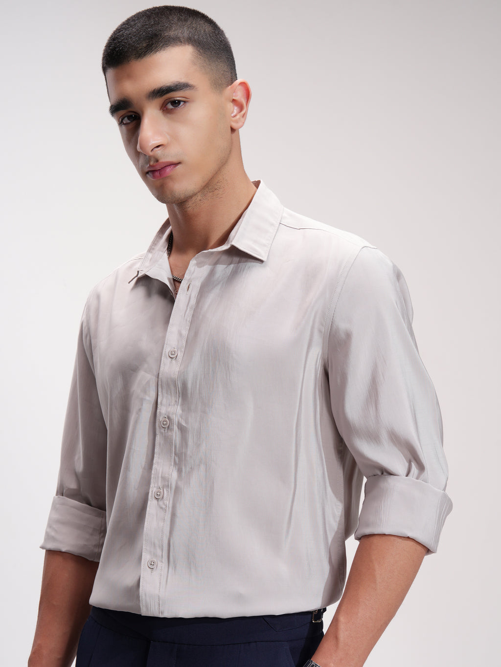 Highlander Men Grey Self Design Slim Fit Casual Shirt - Grey - Image 4